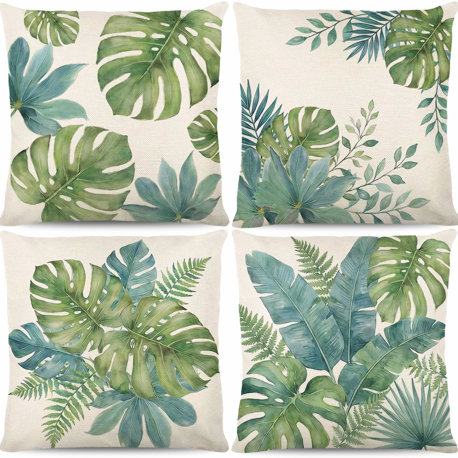 Fundas Cojines Monstera Deliciosa 45x45cm 18x18" Verde Exterior Decorativas para Sofá