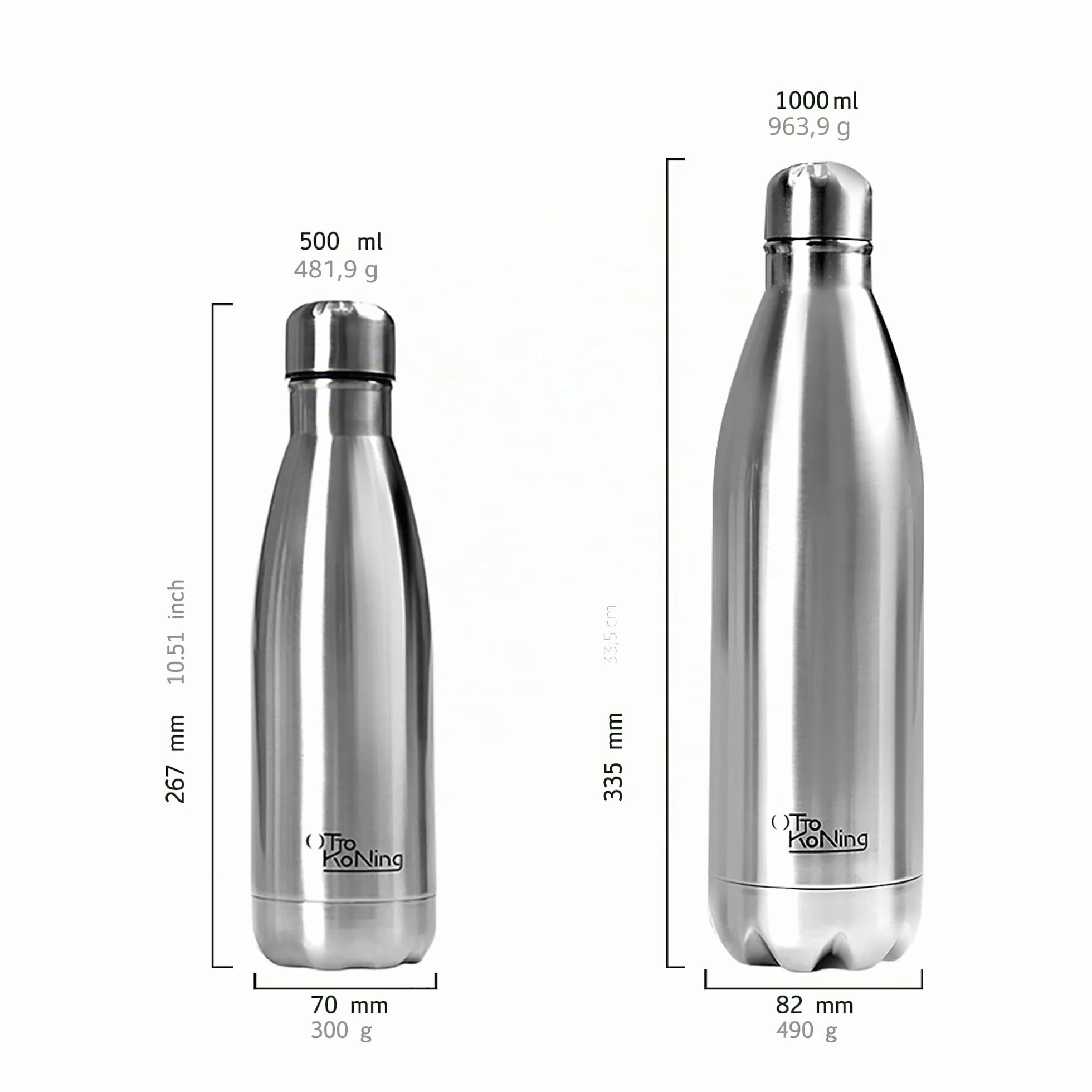Otto Koning Botella Agua Acero Inoxidable 1 Litro Térmica Doble Aislamiento Vacío
