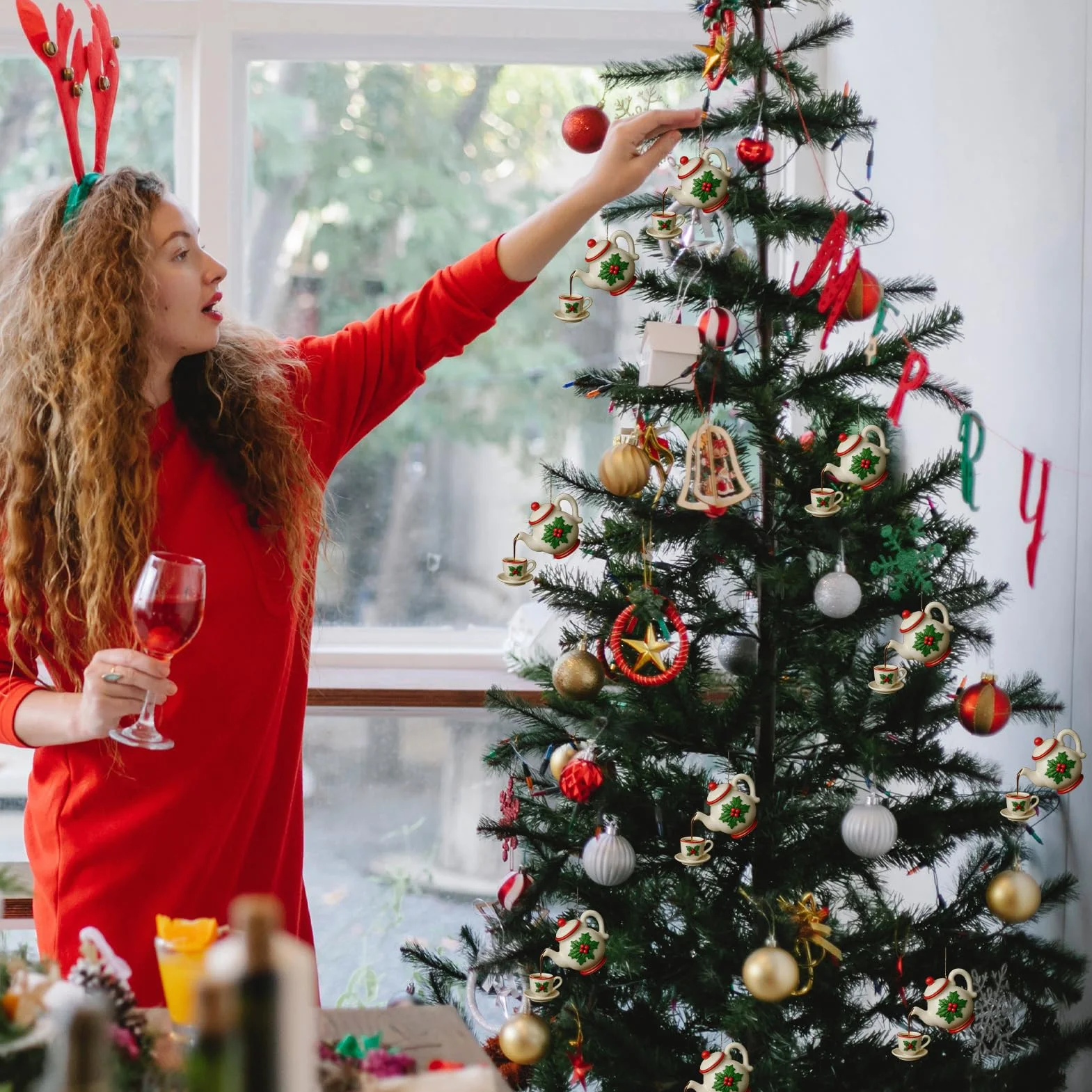 Juego de Adornos de Navidad para Árbol, Colgante de Tetera Acrílica 2D, Decoración Rústica para Hogar