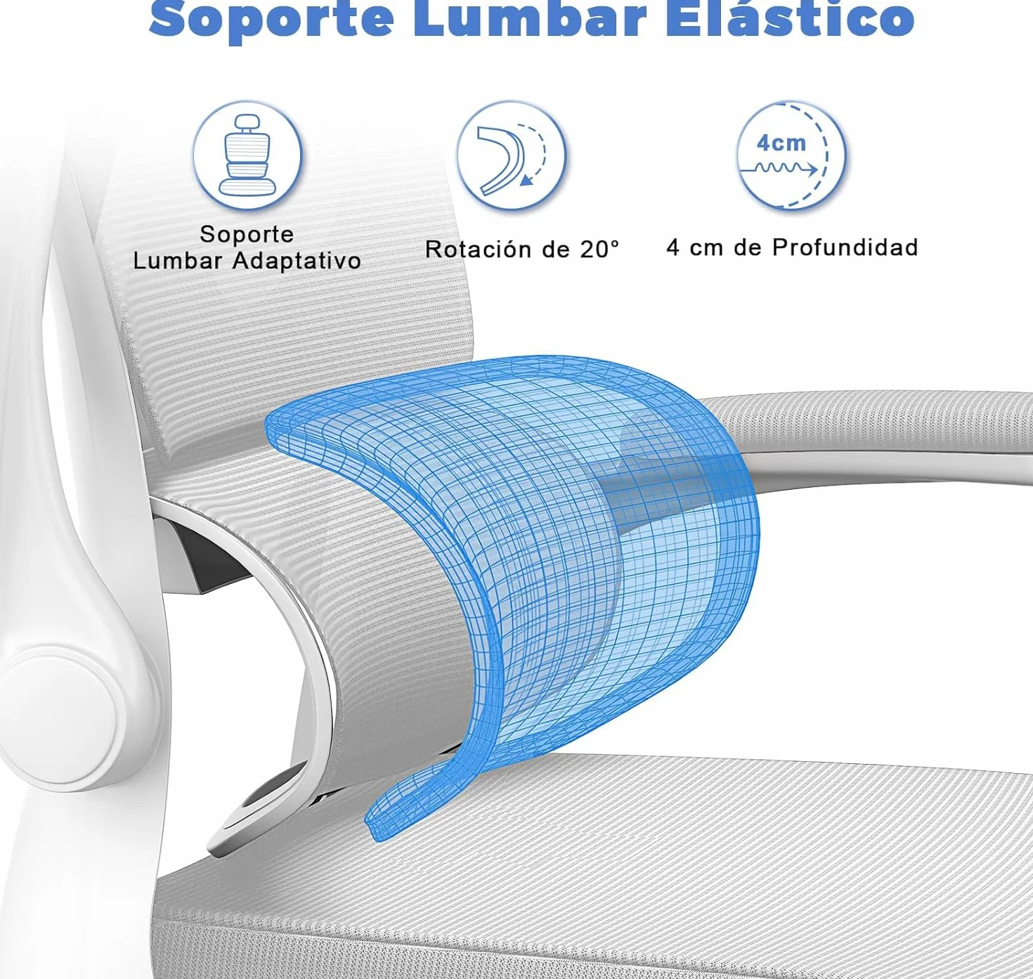 Silla Oficina Ergonómica con Soporte Lumbar Dinámico, Reposabrazos Abatibles, Ajuste de Altura, Balanceo 120°, Gris