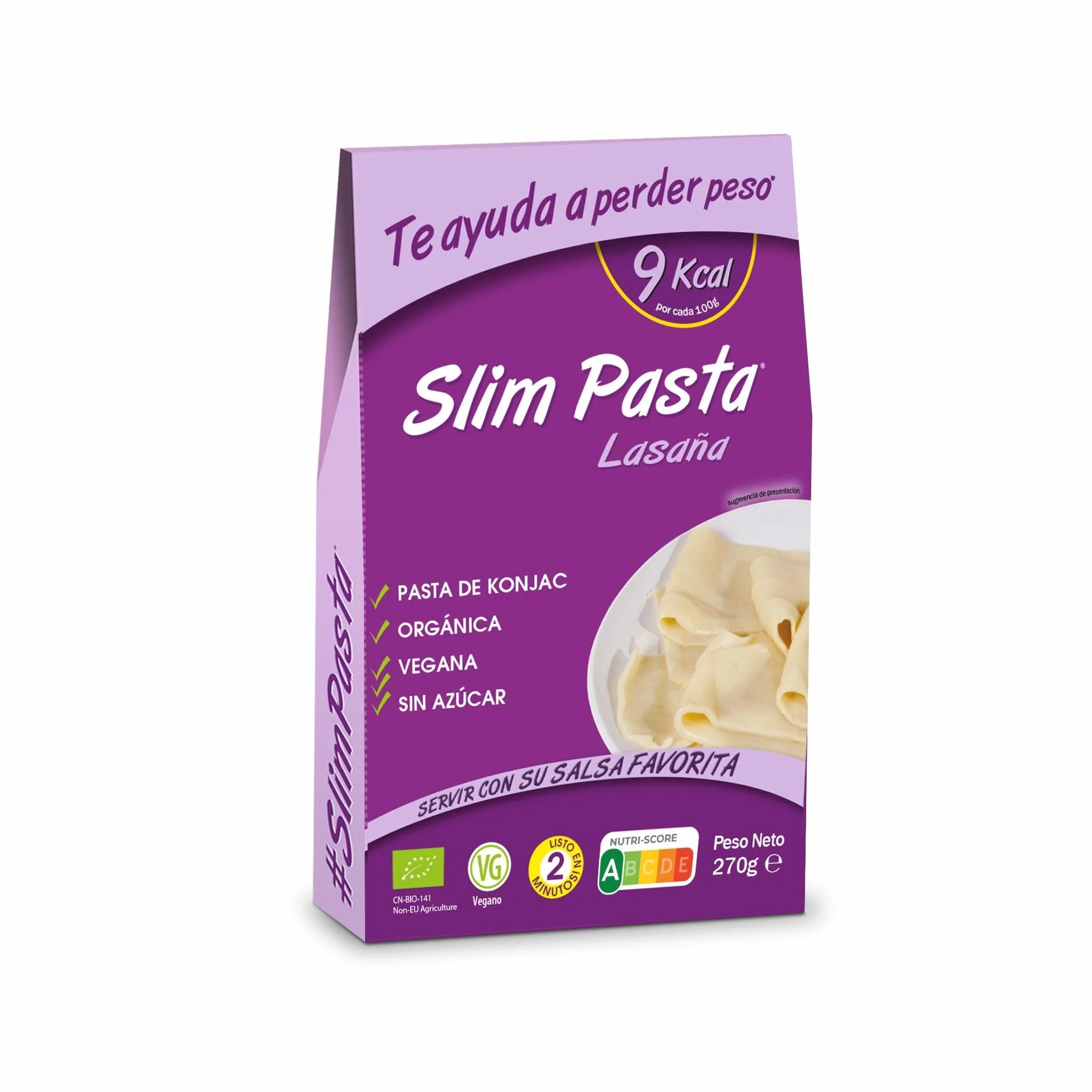 Slim Pasta Placas de Lasaña Vegana 270 g Baja en Calorías Dieta Keto