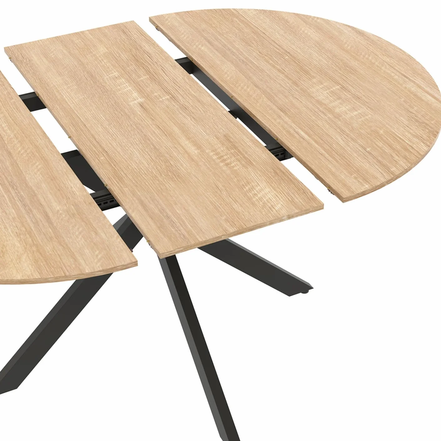 IDMarket Alix - Mesa de comedor extensible redonda 4-8 personas, patas de araña madera y negro, 110-150 cm
