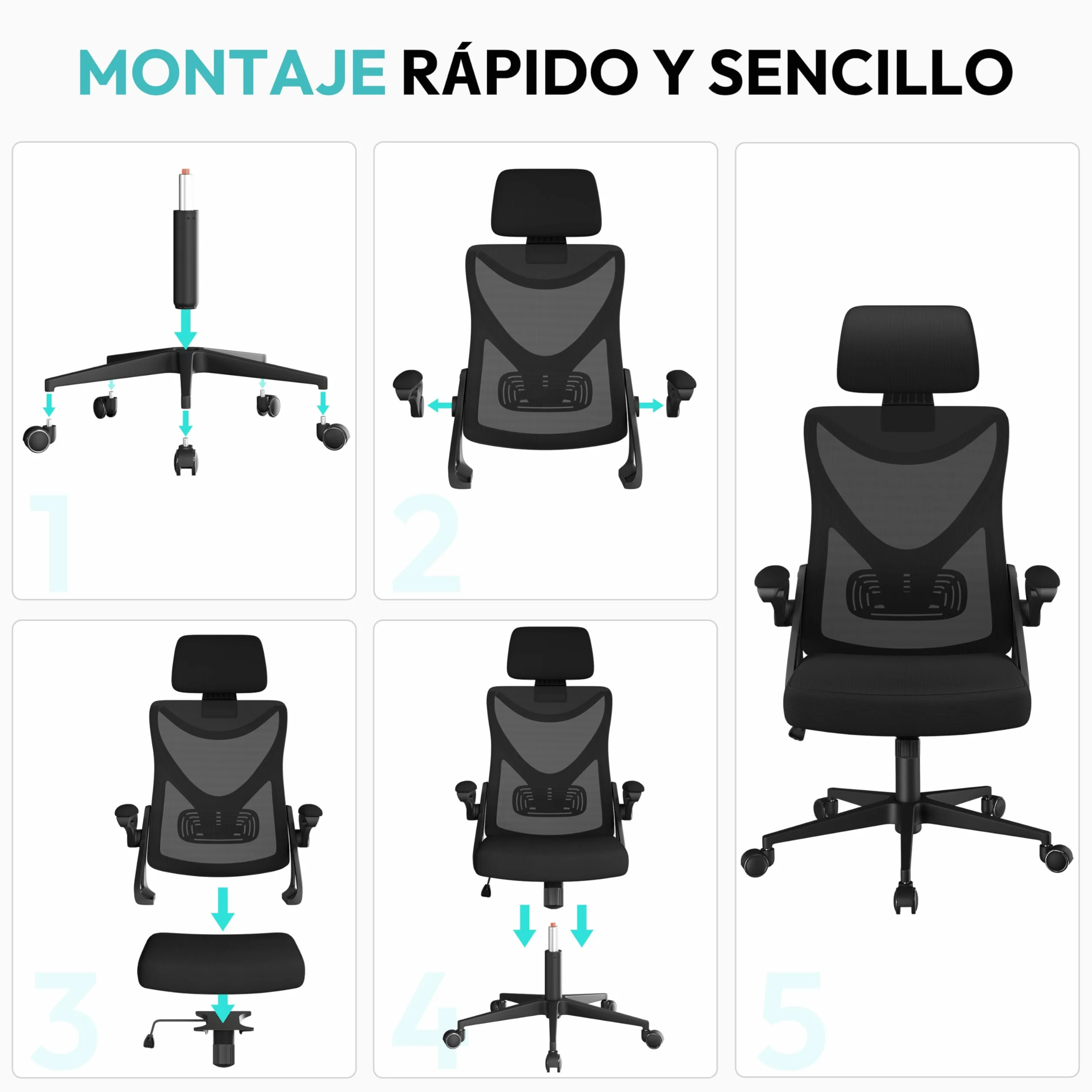 Yaheetech Silla de Oficina Ergonomica con Soporte Lumbar Ajustable Base Giratoria 70 cm Transpirable Negro