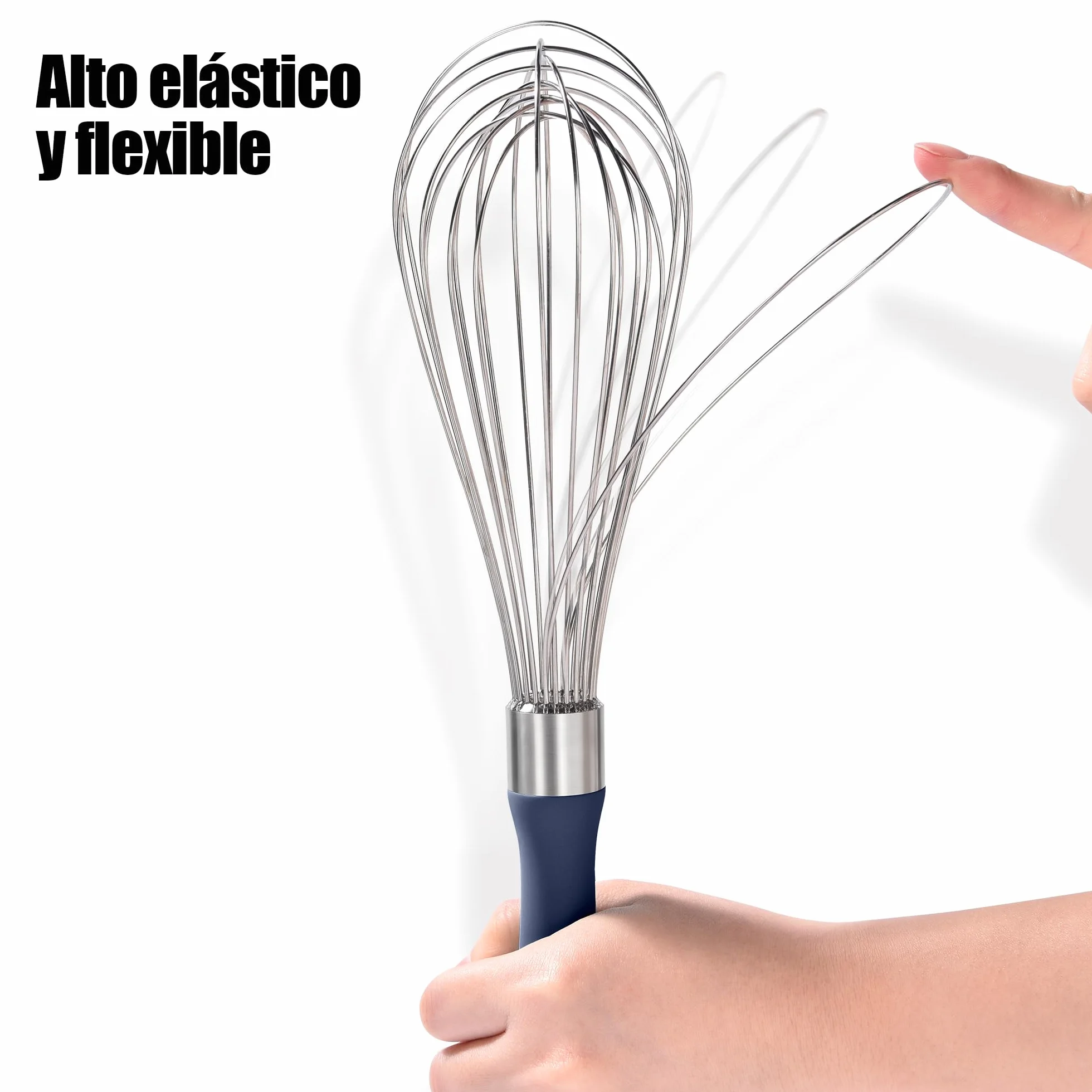 Batidor de globo de acero inoxidable 18/8 30cm manual con mango de silicona antideslizante - Azul Noche
