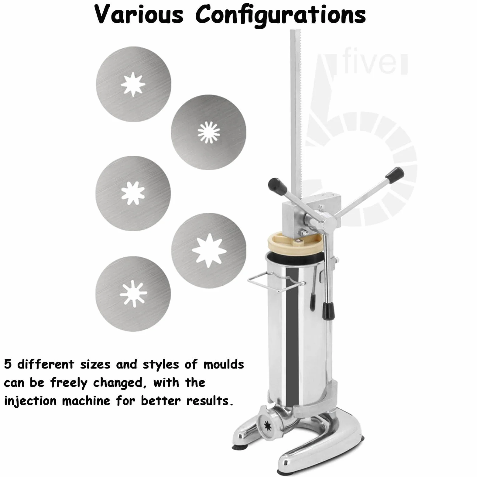 Máquina para hacer churros manual, máquina para hacer rellenos de churros, máquina para hacer churros de rosquilla española manual comercial de 2L/3L con 5 tipos de moldes, para restaurantes,3L