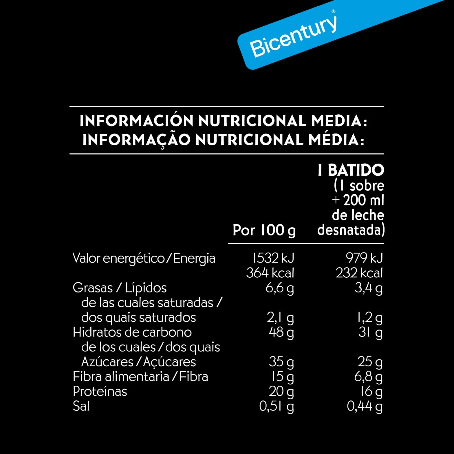 Bicentury Batido Sustitutivo con Proteína Sabor Chocolate 225 gr