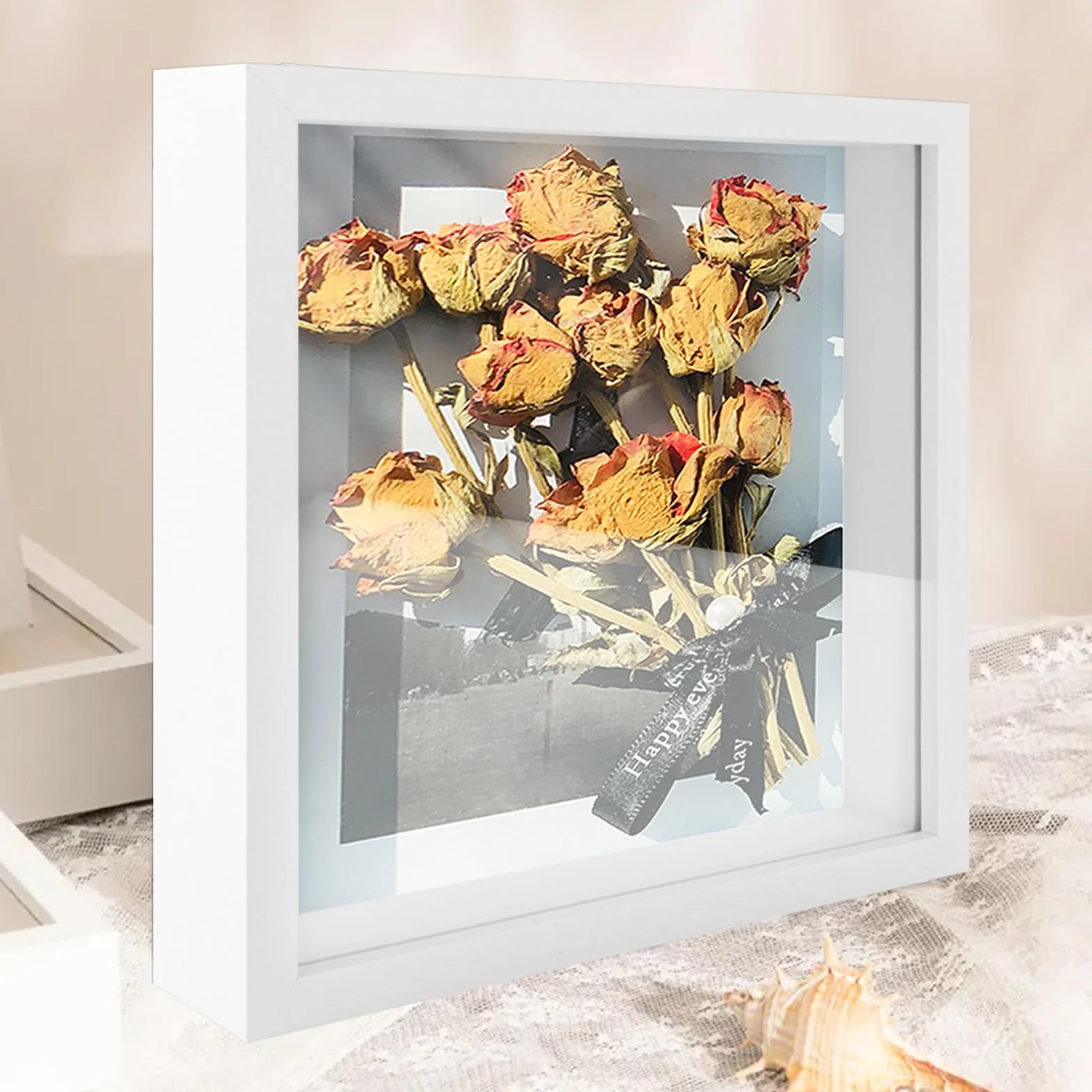 Juego de 4 marcos de fotos 3D 20x20 cm blanco para fotos recuerdos boda