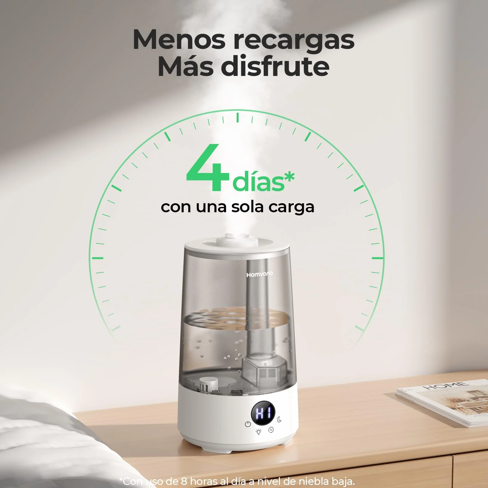 Homvana Humidificador Bebes Mocos y Tos 3.6L Cool Mist Silencioso Top-Fill 34 Horas BPA Free Gris