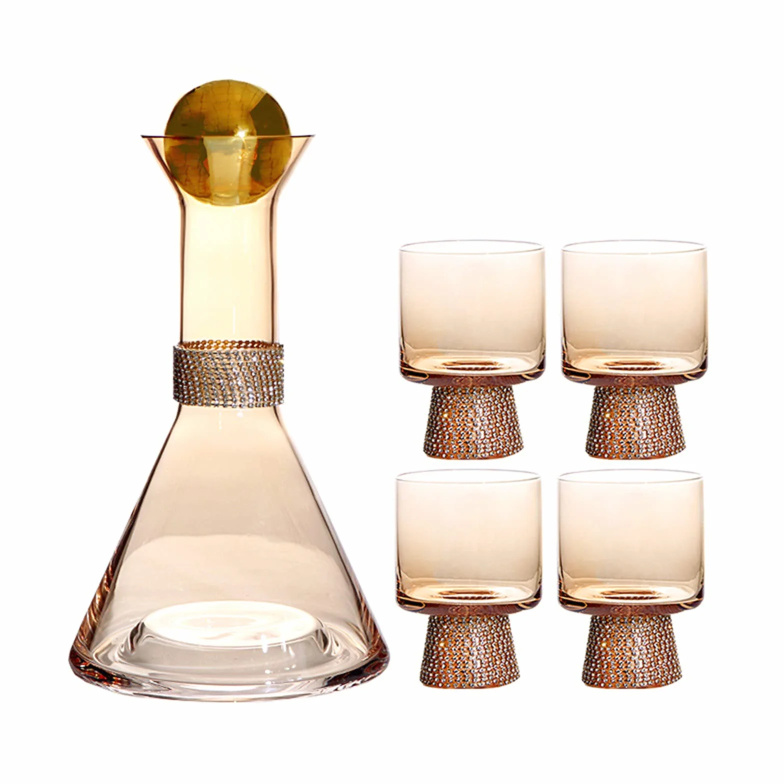 Pssopp Jarra de Vidrio en Frío, Jarra Retro de Agua de Vidrio Grueso, Cabecilla de Gran Capacidad con Taza de Agua para Decoración de la Mesita de Noche (A)