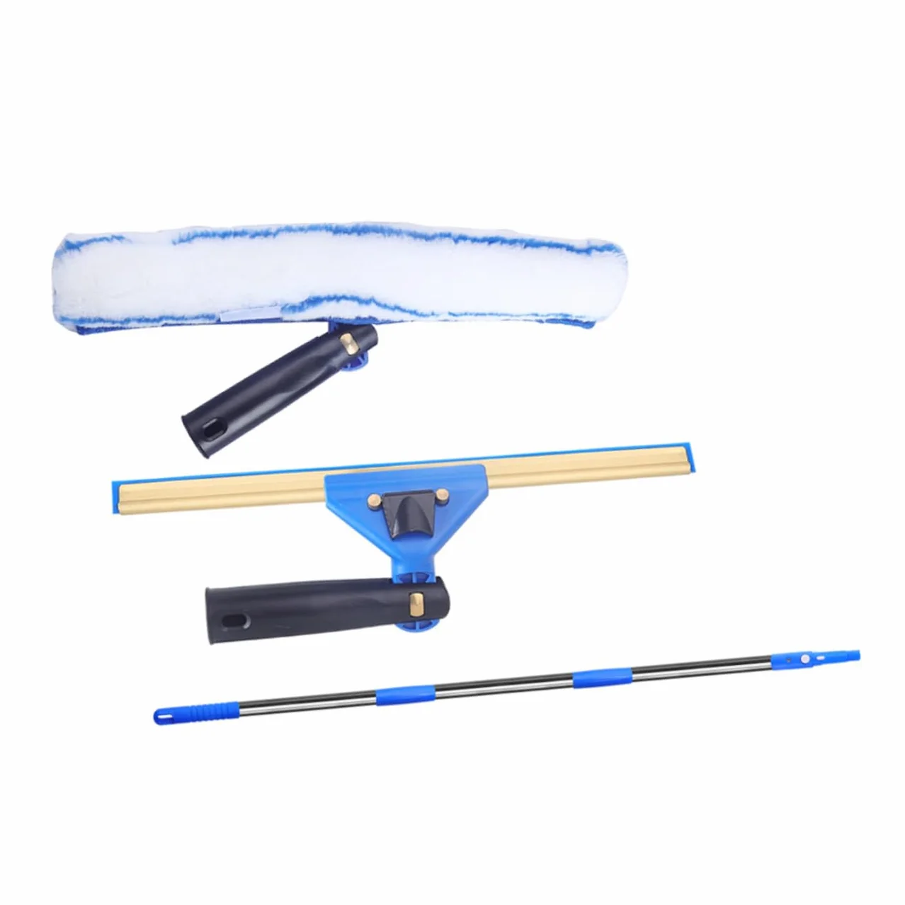 Limpiacristales con Escobilla Giratoria y Paño de Microfibra Absorbente Mango Ergonómico Extensible para Limpieza de Ventanas Coches y Mamparas de Ducha