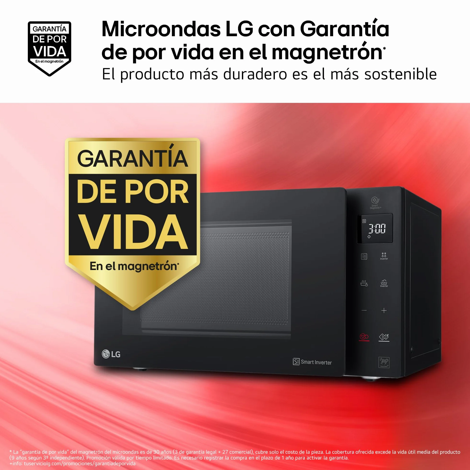 LG MH6535GIB - Microondas con grill, 1000 W, Smart Inverter, Display digital, Color Negro Transparente, 1000 W, 25 l