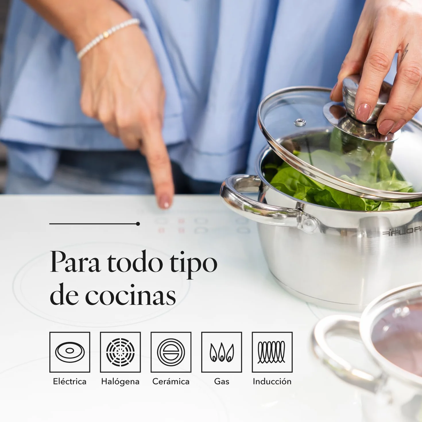 FLORINA Cacerola de Acero Inoxidable 3.4 L 20 cm con Tapa de Cristal OLIVER para Inducción