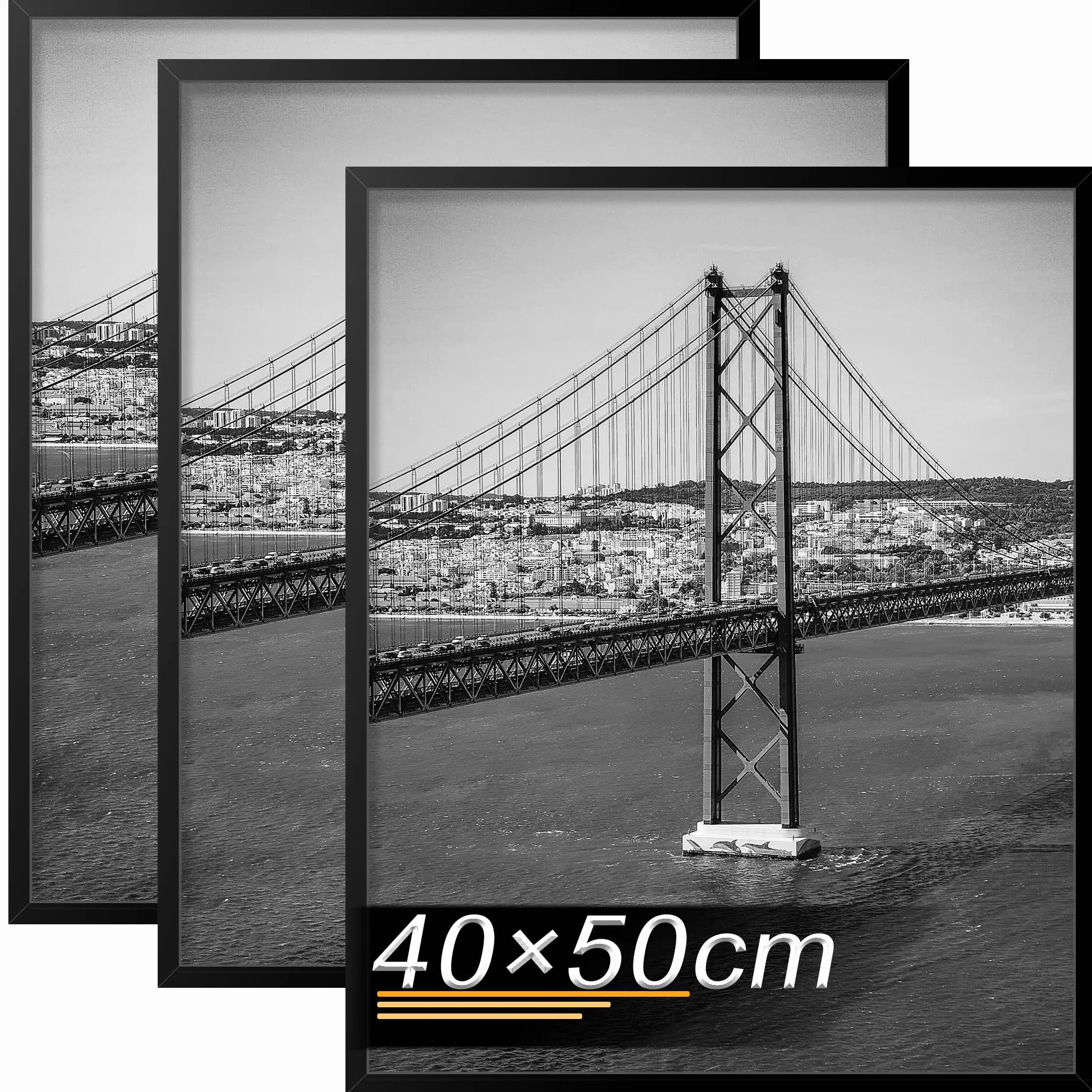 Marcos 40x50 cm Negro, Juego de 3 Unidades. Este marco de fotos de 40 x 50 cm está fabricado con material de madera y es ideal para colocar fotos, imágenes y pósteres.