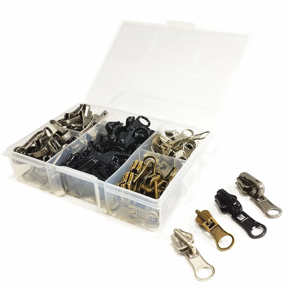 Cursores Reversibles de Cremallera Inyectada 5#, 70 Piezas/Caja, Metálicos, 4 Colores, Tiradores Para Reparar o Montar Cremalleras (5#, 000)
