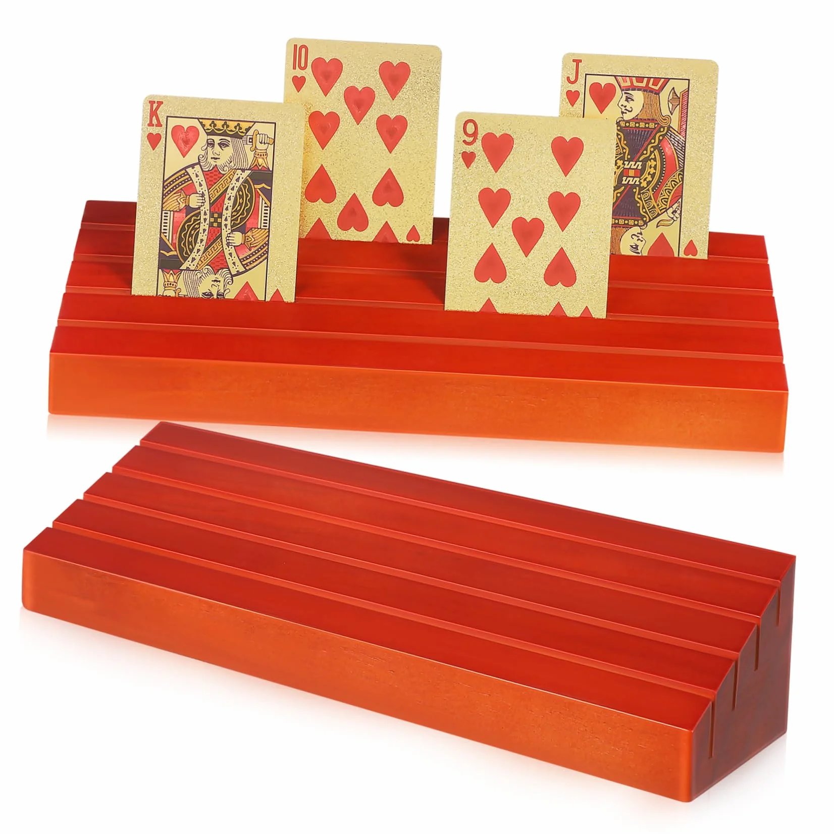 2 Soportes de Madera para Naipes, Bandeja para Cartas de Juego, Color Marrón, Acceso Fácil y Visualización Clara, para Partidas y Fiestas