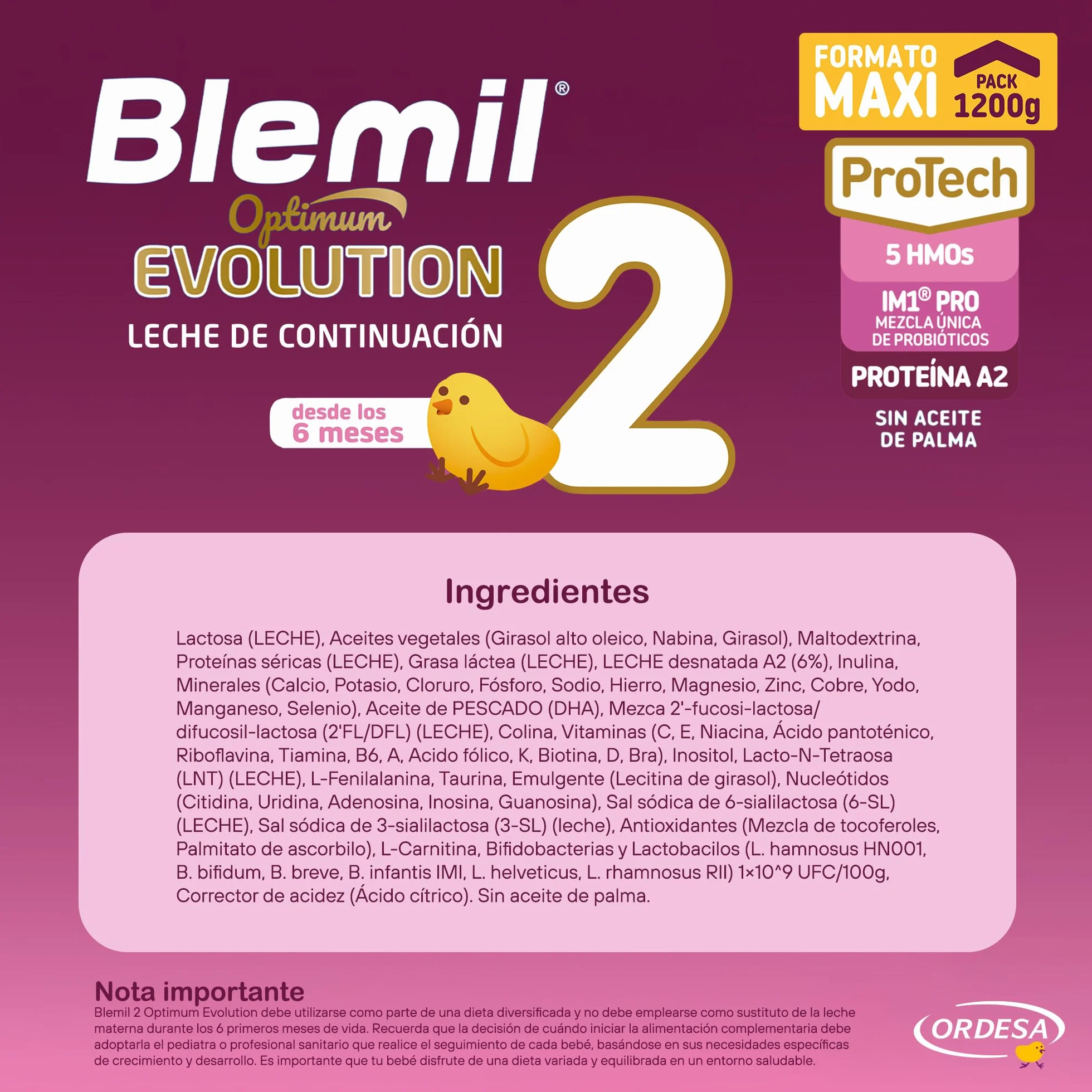 Blemil 2 Optimum Evolution 3PACK Leche de Continuación en polvo para Bebé 6 Meses 1200g