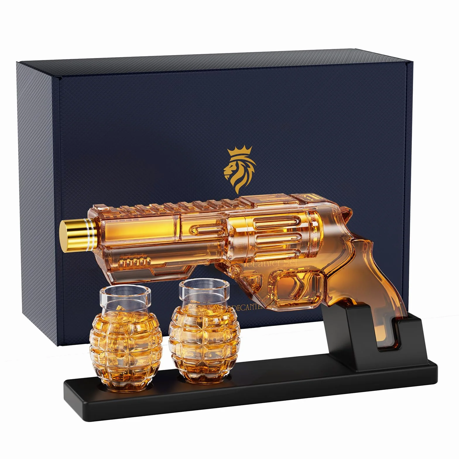 Kollea Juego de decantador de whisky con vasos de chupito en forma de granada, regalos de cumpleaños de aniversario para hombres que lo tienen todo, regalos de whisky de vacaciones para hombres, padre