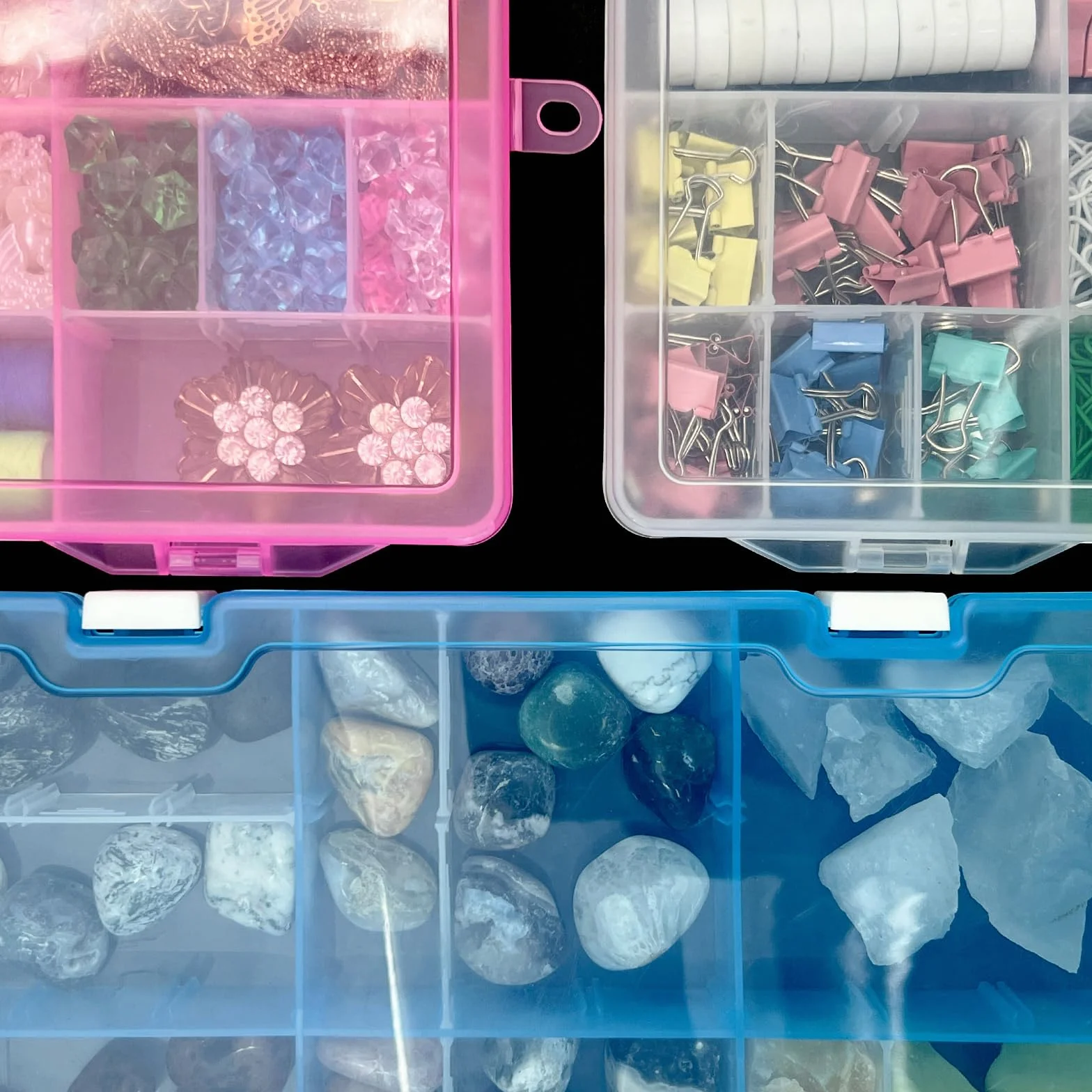 Qualsen Ajustable Caja de Almacenamiento de plástico Joyería Organizador Contenedor de Herramientas (34 Compartimientos, Transparente)