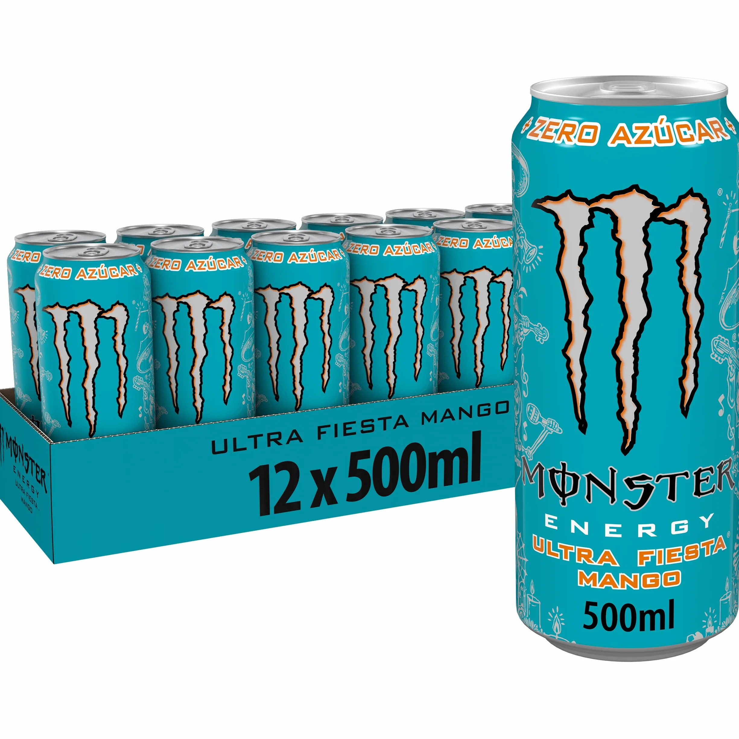Monster Energy Ultra Fiesta Mango Bebida energética sin Azúcar Pack 12 latas 500ml