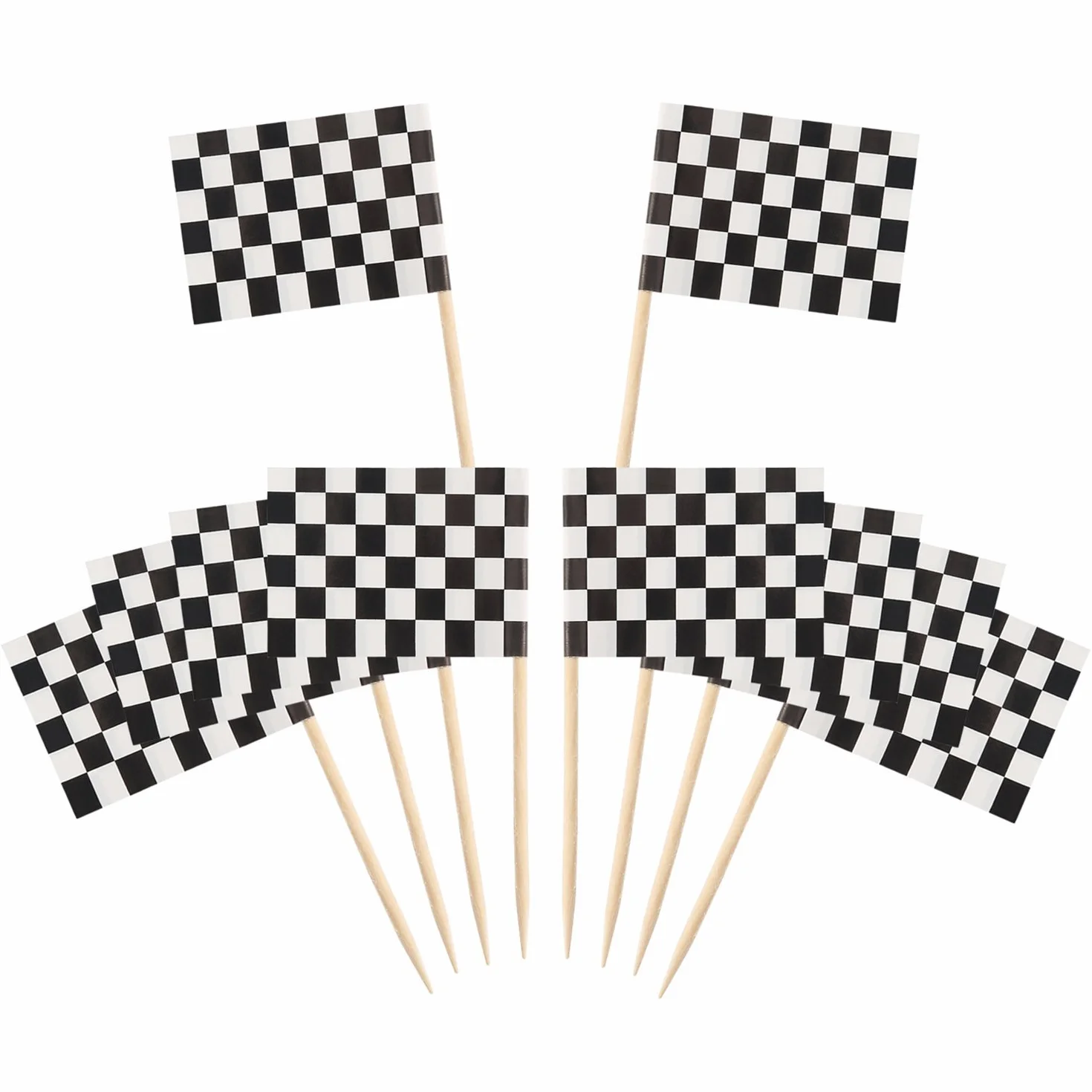 byou Banderas con Palillos,Toothpick Flags 100 Piezas Bambú Mini Cuadros de Carreras Banderas para Pastel de Fiesta Comida Plato de Queso Aperitivos