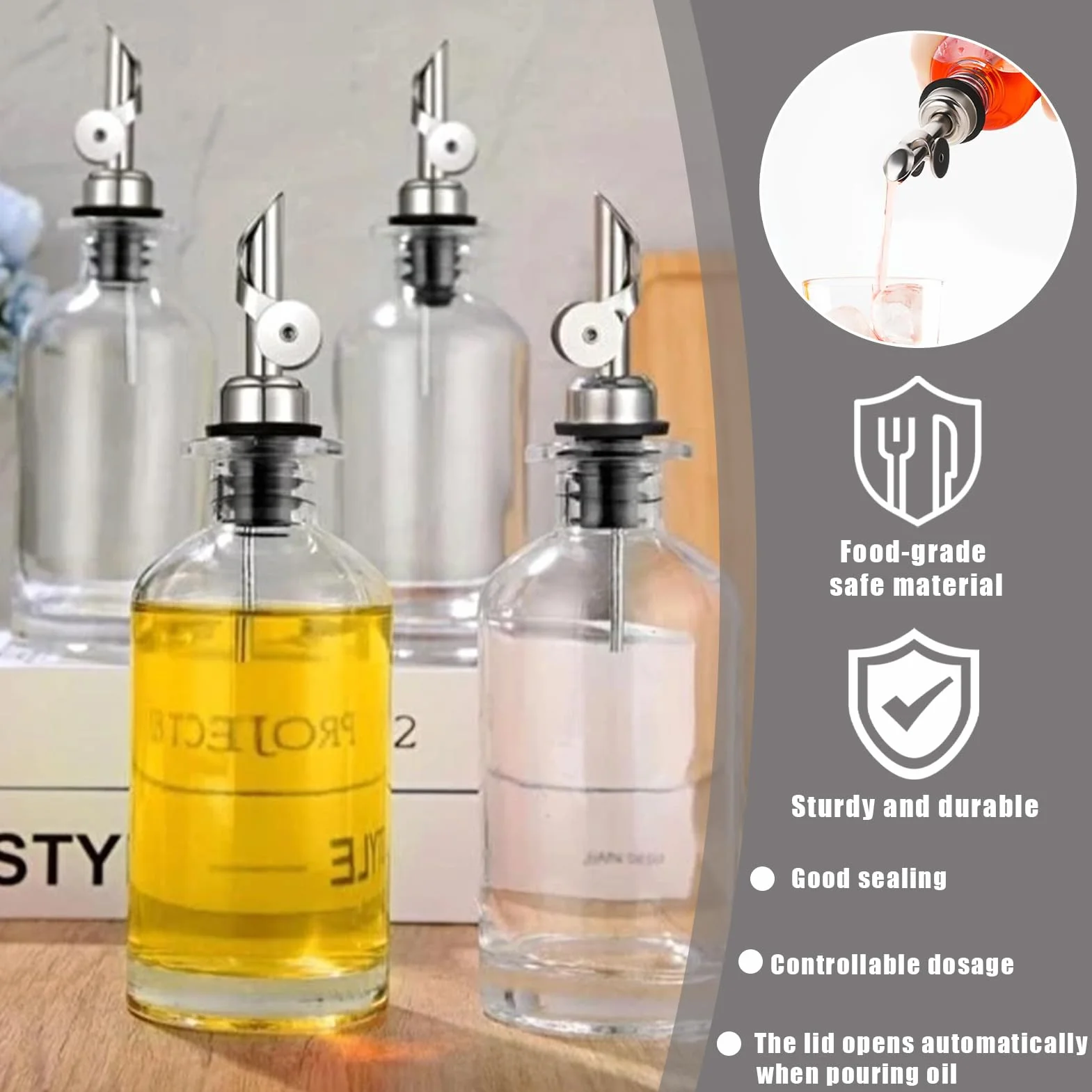 Vertedor de aceite acero inoxidable 2 unidades plateado con tapa protectora