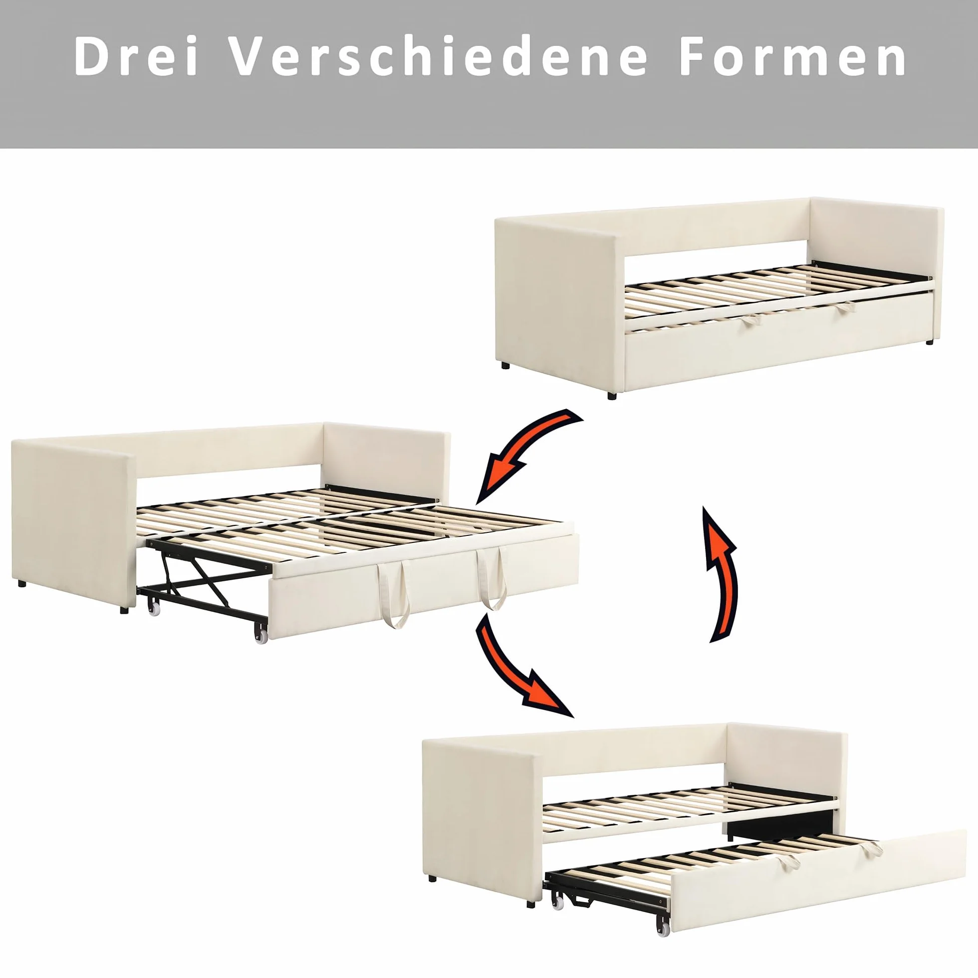 Sofá Cama de Matrimonio,Sofá Cama Extensible 90/180x200cm Sofa Cama Nido Doble Sofa Cama de 2 Plazas Camas de Día Extensible Sofas Camas Multifuncional,Sin Colchón (Beige, 90/180x200cm)