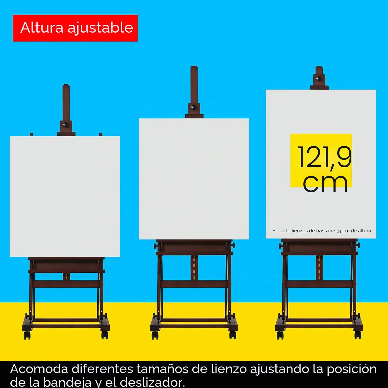 MEEDEN Caballete grande para artistas de estudio, capacidad para máximo lienzo de 48 pulgadas, caballete de madera de haya maciza con marco en H con bandeja de almacenamiento grande, soporte ajustable