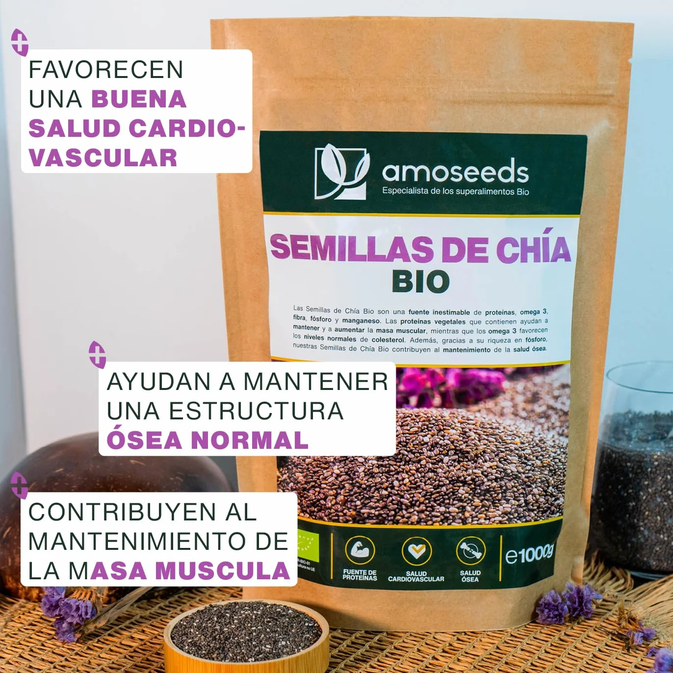 Semillas de Chía BIO 1KG Orgánica Proteínas Omega 3 Salud Cardiovascular