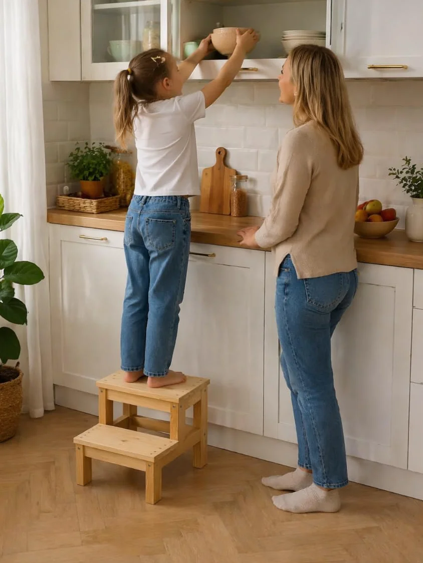 MG Design Escalera de Madera 2 peldaños – Estable y Segura, escalón para niños y Adultos, peldaño baño Cocina Armario, Uso doméstico