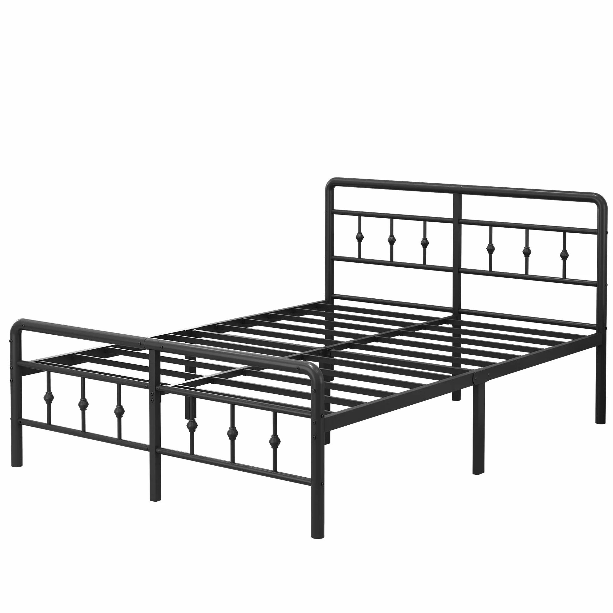 EMODA Cama Matrimonio 150x190 con Cabecero y Piecero, Marco de Almacenamiento 36cm Negro