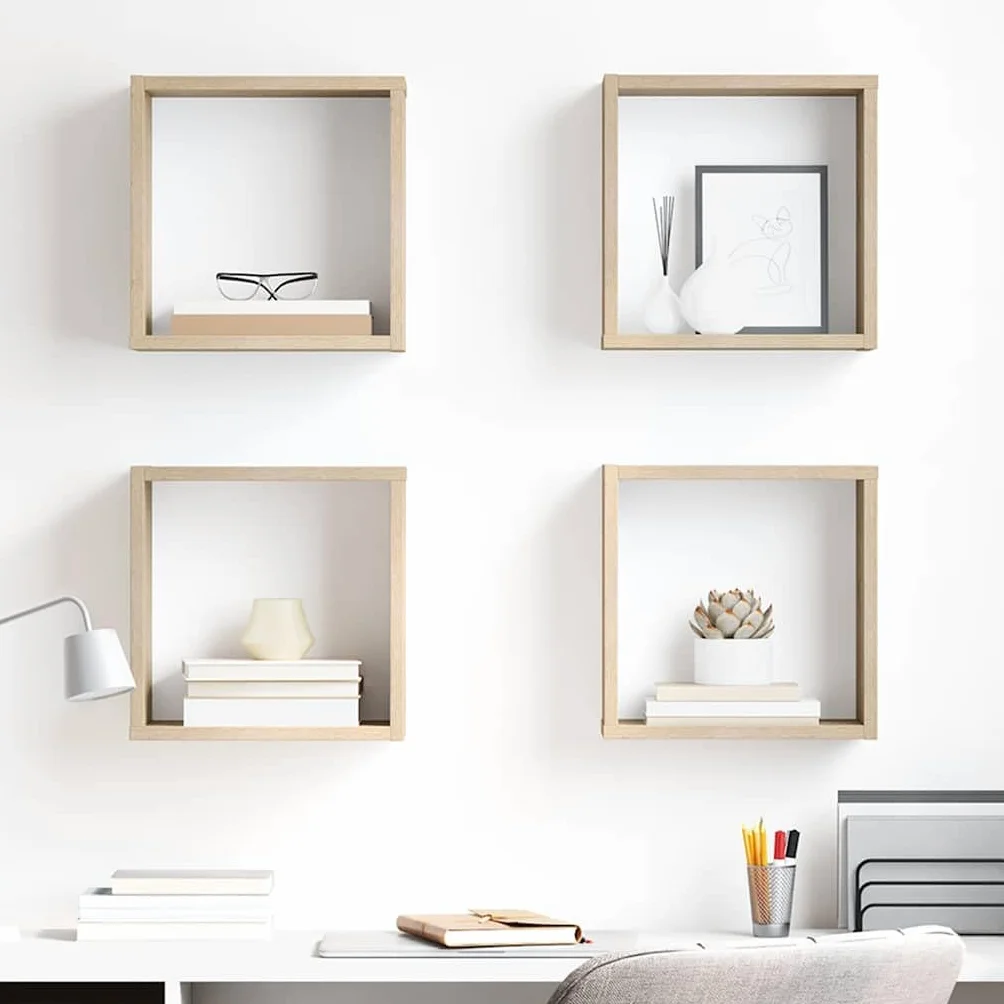 Estantes Cubo de Pared Roble Sonoma 30x15x30 cm 4 Unidades Marrón