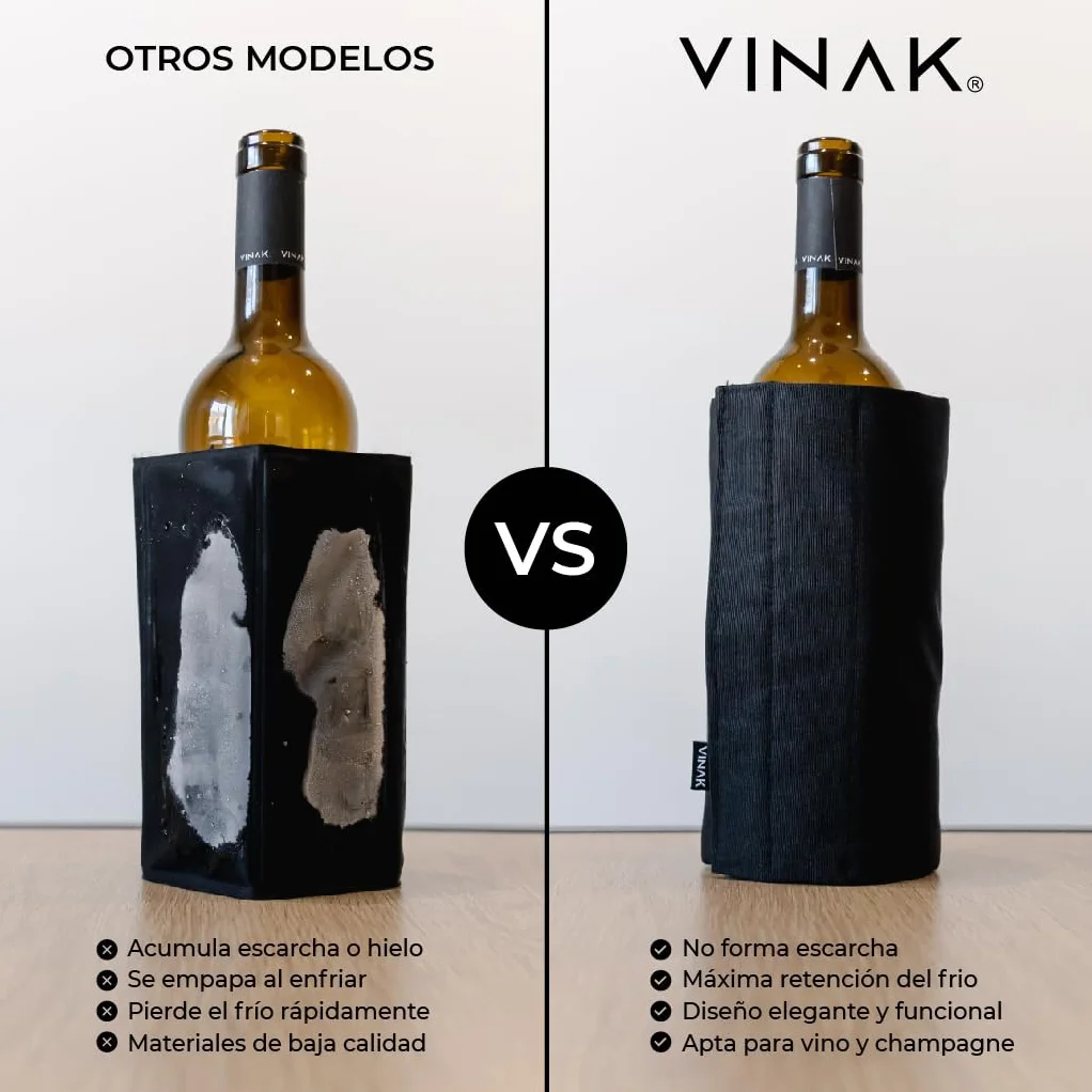 VINAK Funda enfriadora de botellas de vino Enfriador de vino con gel no-frost 5 capas aislantes Negro