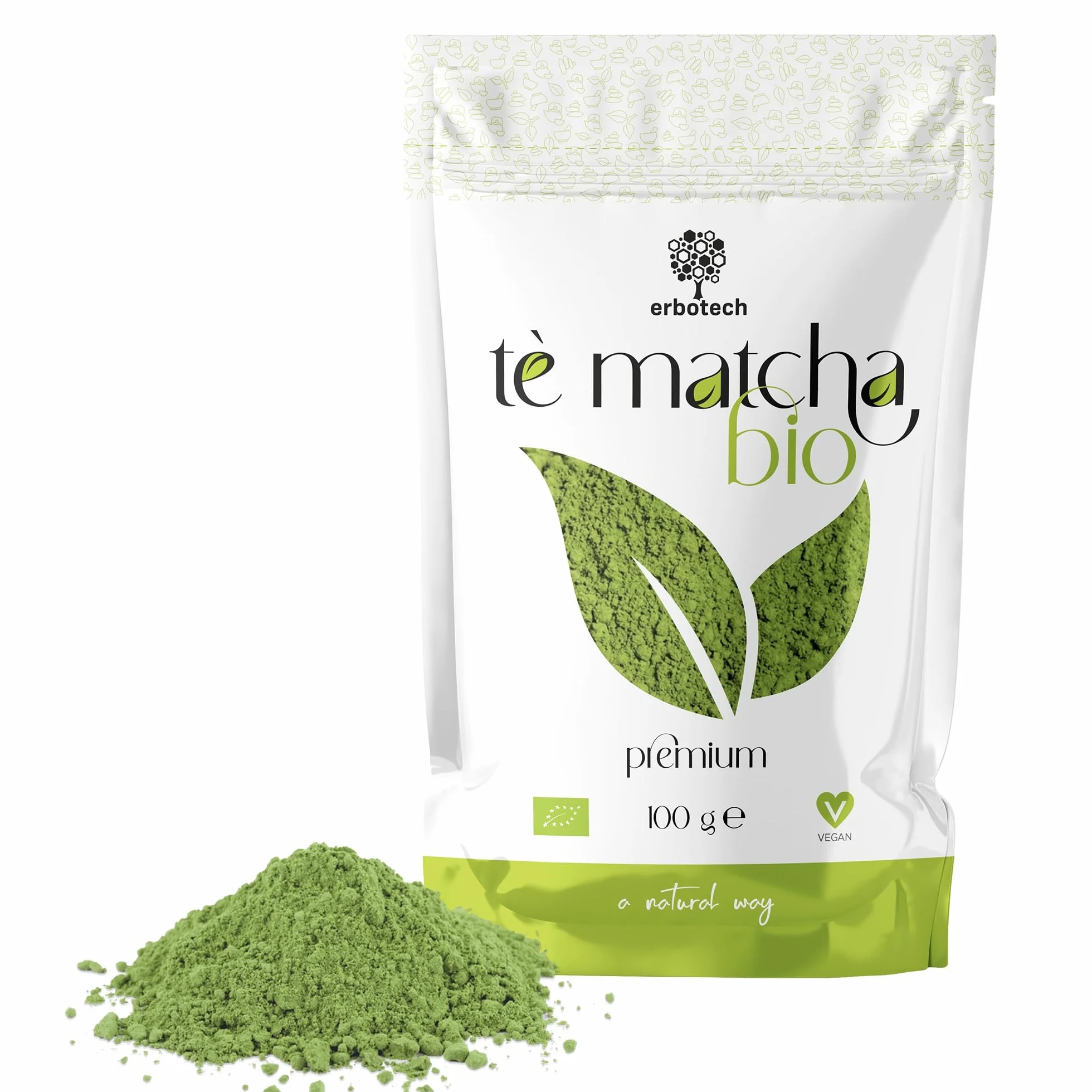 ERBOTECH Matcha BIO Polvo Té Verde Japonés Orgánico 100 g Multivitamínico Natural