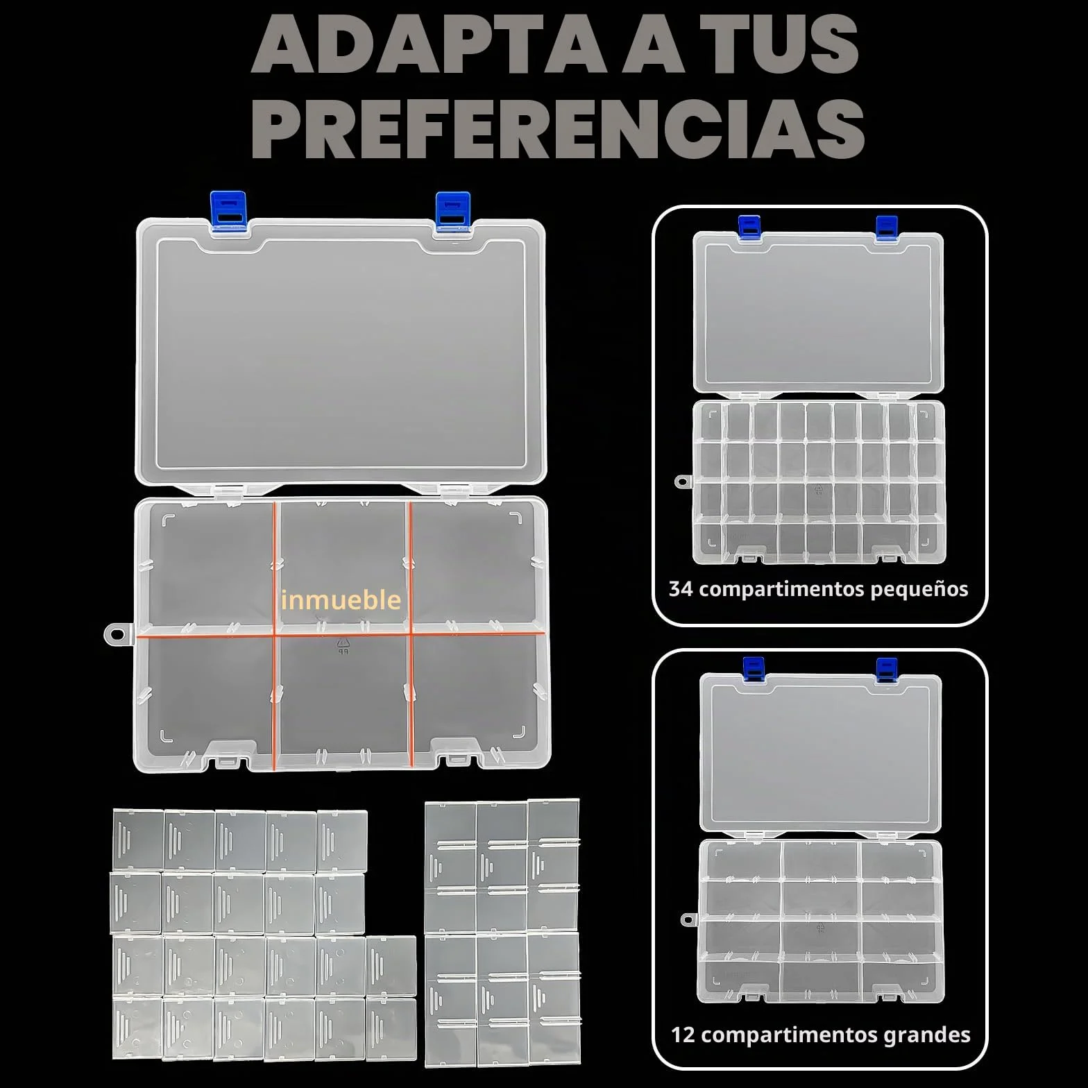 Qualsen Ajustable Caja de Almacenamiento de plástico Joyería Organizador Contenedor de Herramientas (34 Compartimientos, Transparente)