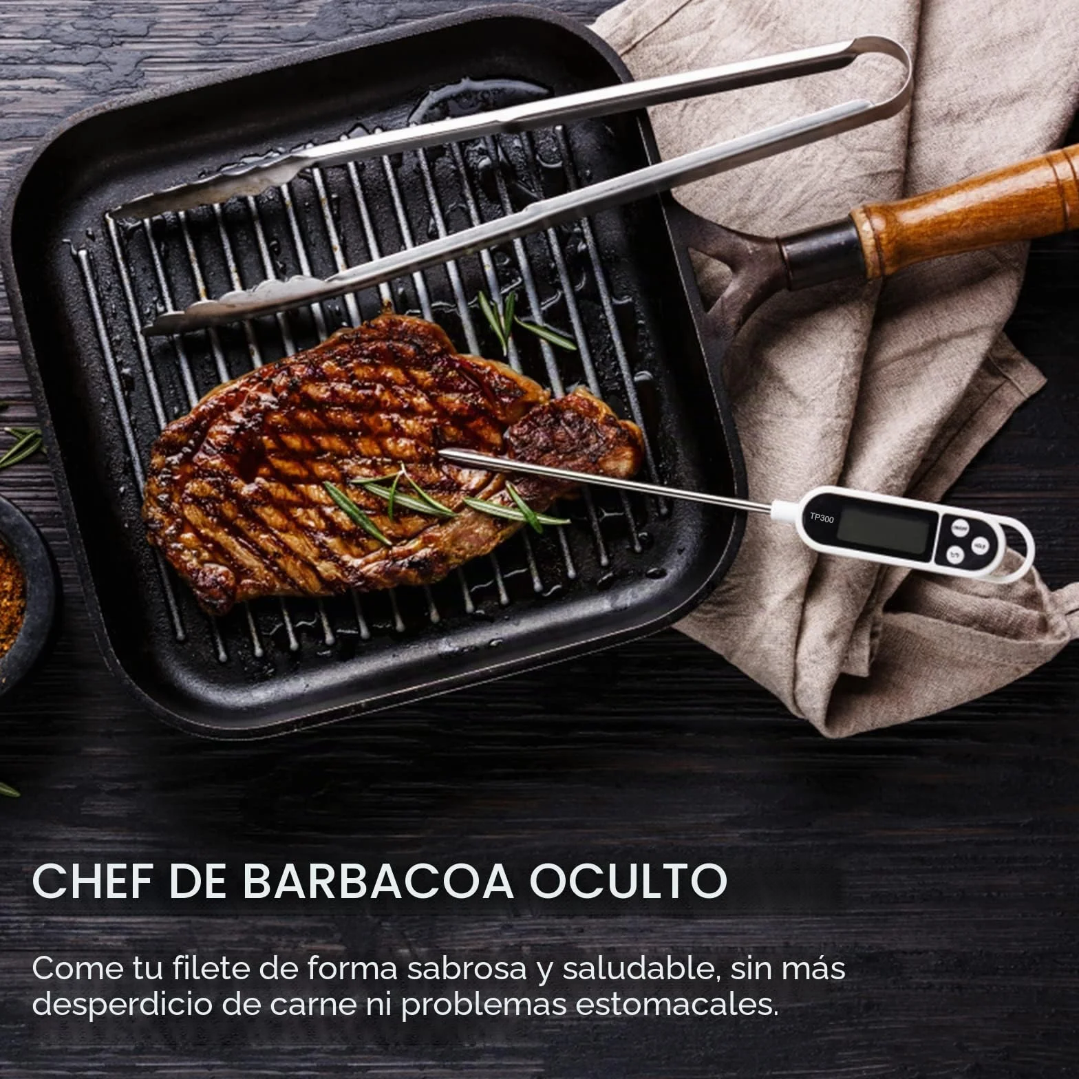 Jsdoin Termómetro Digital de Cocina, LCD Termómetro de Cocina con Sonda Larga, Termómetro Doméstico para Carne, BBQ, Comida, Horno, Liquidos, Aceite, Agua