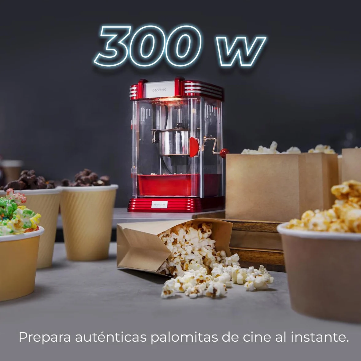 Cecotec Máquina de Palomitas Eléctrica Fun&Taste P´Corn Classic 300 W Acero Inoxidable 500 ml