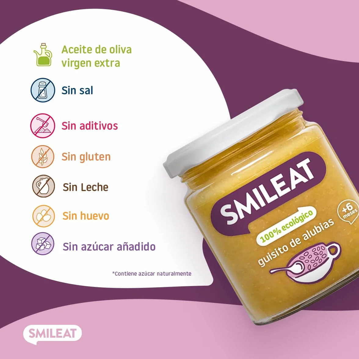 Smileat Tarrito infantil de Guisito de Alubias para Peques +6 Meses Sin Azúcar ni Sal Añadido 230g