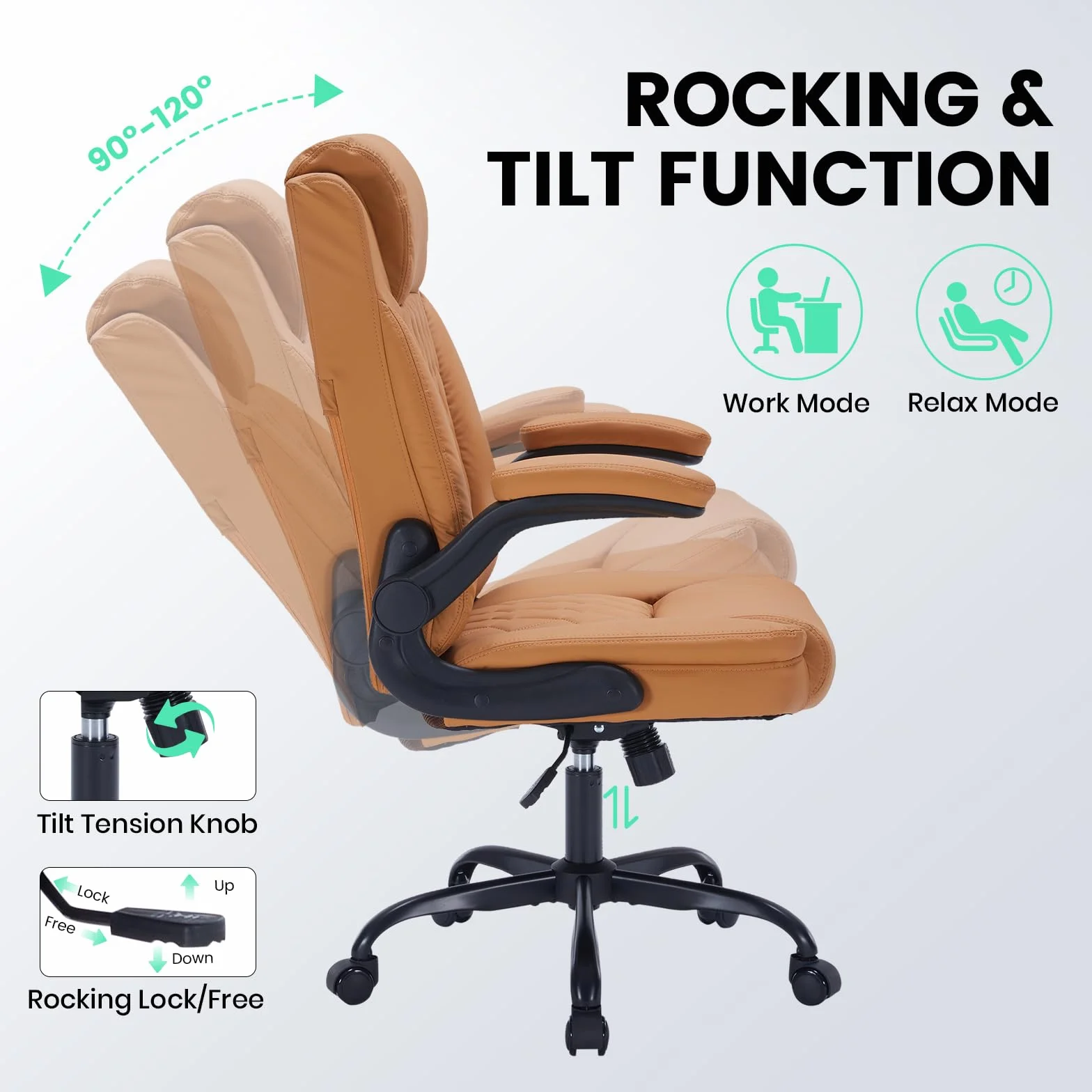 Silla Ejecutiva Oficina Ergonómica Cuero Sintético 159 kg Brazos Abatibles Soporte Lumbar