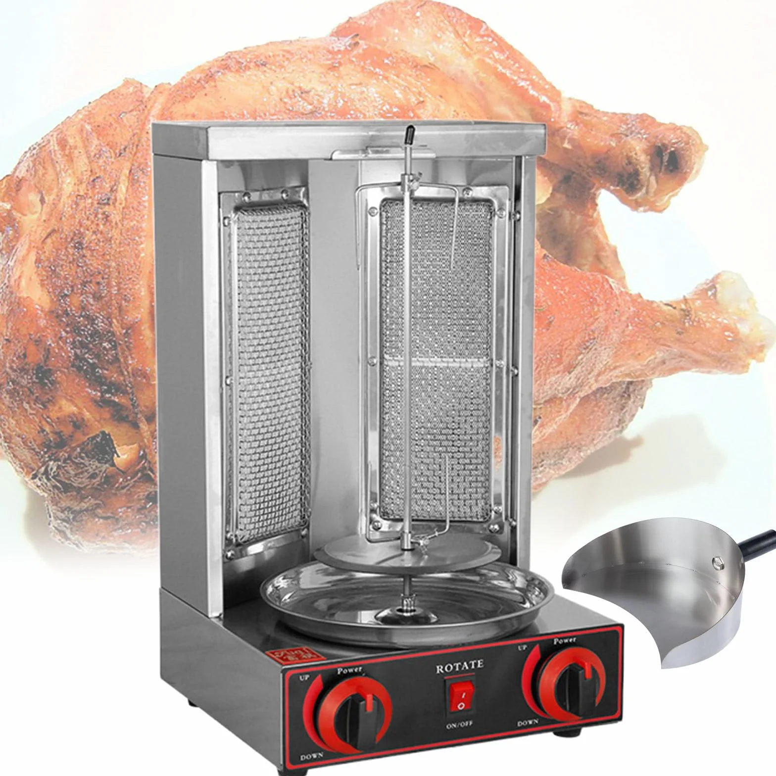 Máquina Comercial de a Gas Máquina Vertical de Kebab de GLP Horno Asador para Barbacoa Sin Humo (2 Quemadores) para Asado de Pollo, Asado de Pavo, Tacos, Asado, Carne de Res,Pan
