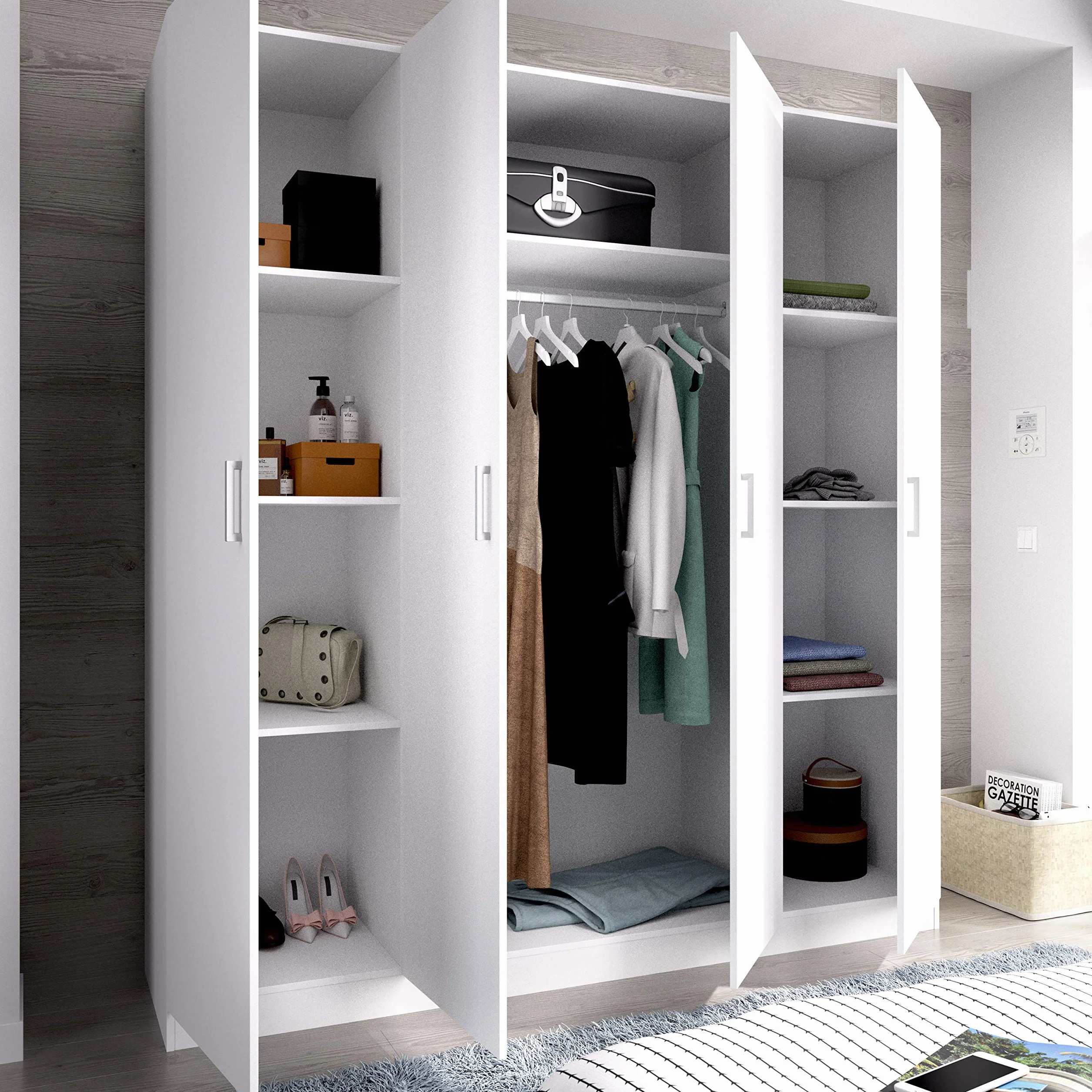 Mobelcenter - Armario 4 Puertas Maxi - Armario Matrimonio 215 cm de Altura - Color Blanco - Ancho: 200 cm x Fondo: 52 cm x Alto: 215 cm - (1202)