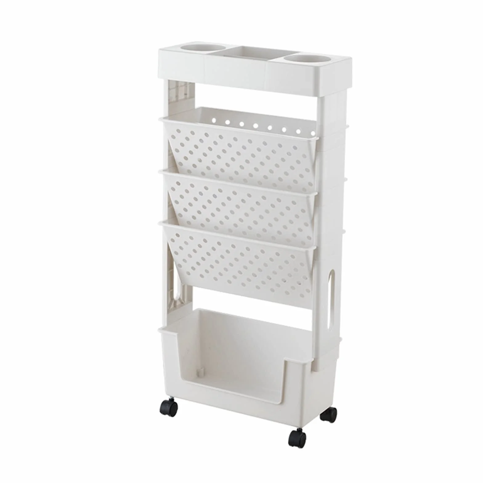 Carrito utilitario ajustable de 5 niveles para oficina, sala de estar, cocina y escuela, carrito multifuncional de plástico con ruedas (blanco)