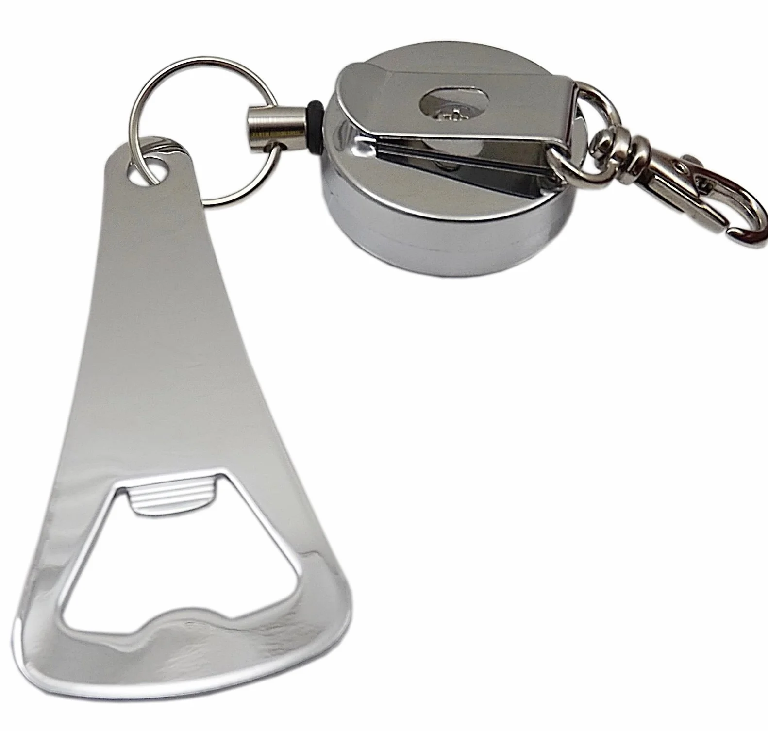 Práctico rollmatic llavero con abrebotellas en metal en plata
