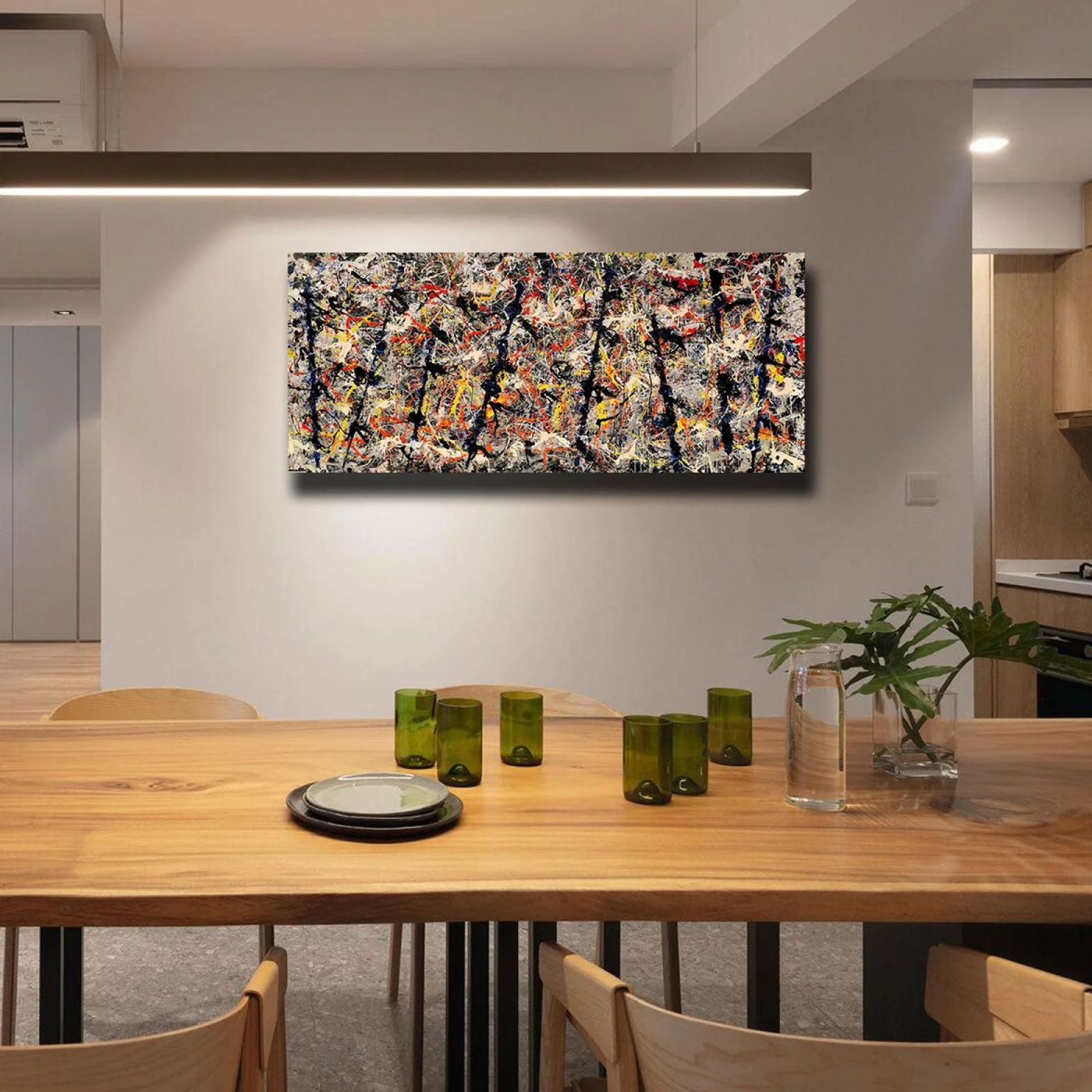 KAWAAI Jackson Pollock Canvas Wall Art - Blue Poles 1952 Fine Art Print Poster - Famosa decoración de pared para la oficina de la sala de estar 50x125cm Marco interno