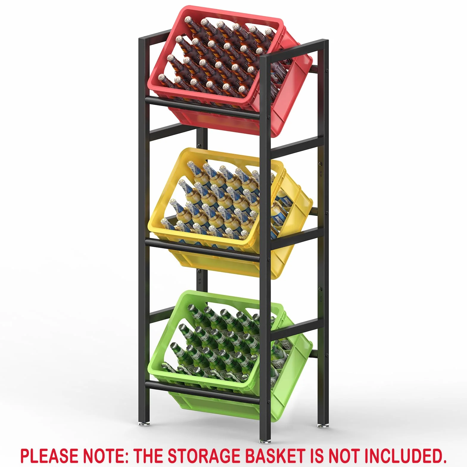 Estante de Cajas para Bebidas 3 Niveles, Estante de Almacenamiento de Botellas de Metal, Capacidad 3 Cajas, Pies Ajustables, Antióxido