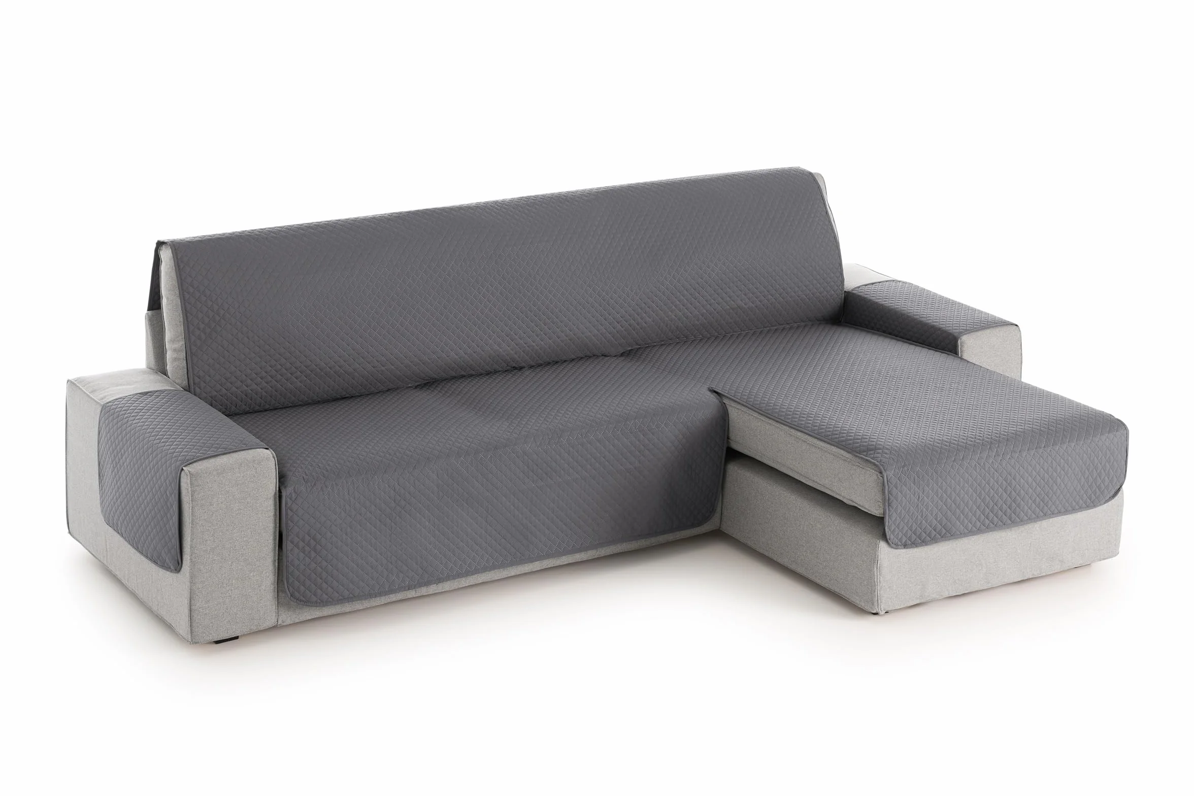 Funda Sofá Chaise Long Adele 240cm Gris Protector Cubre Chaise Longue Acolchado Universal Brazo Derecho