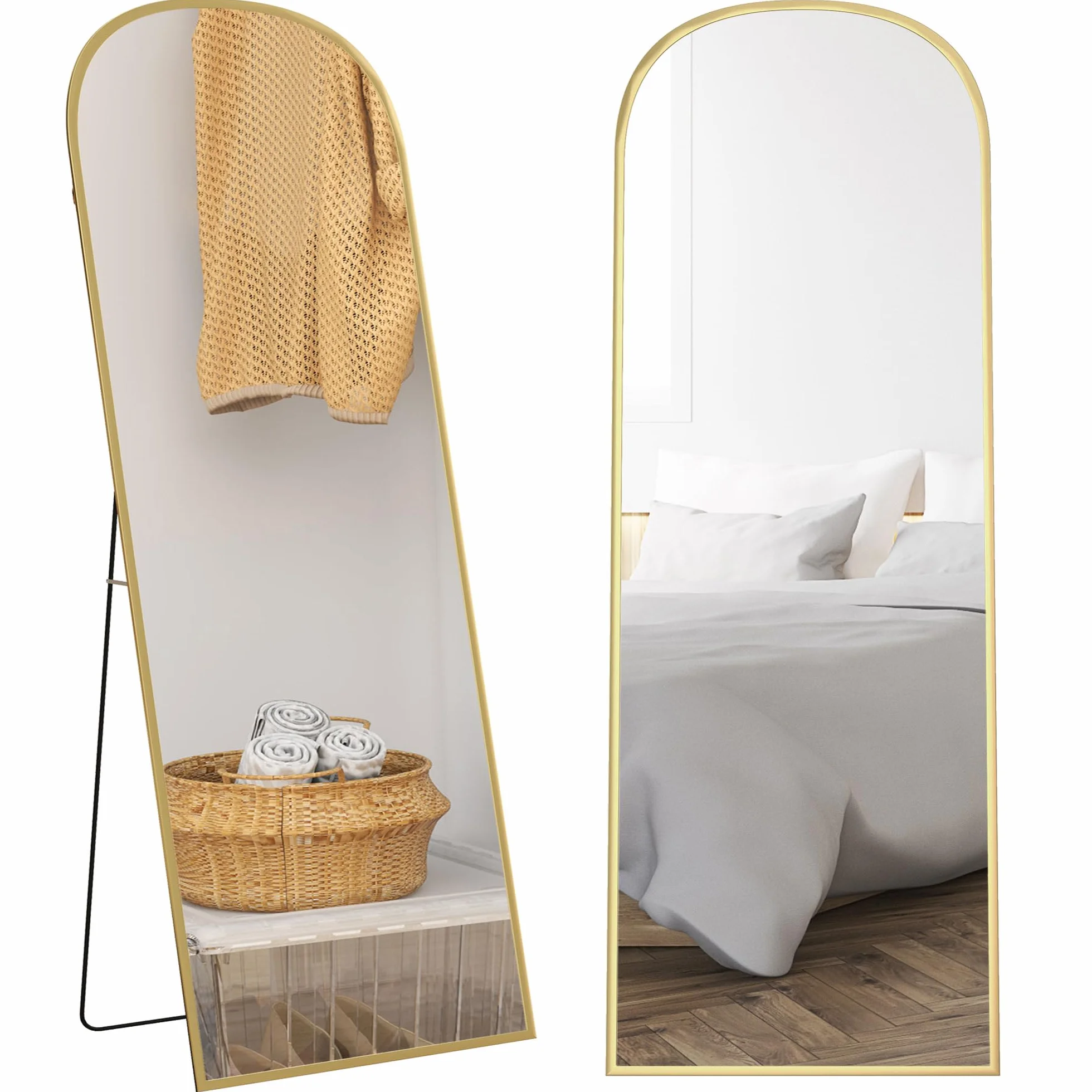 HOMCOM Espejo de Pie Cuerpo Entero de Aleación de Aluminio Espejo de Pared con 2 Formas de Uso Rectangular 60x1,5x165 cm Dorado