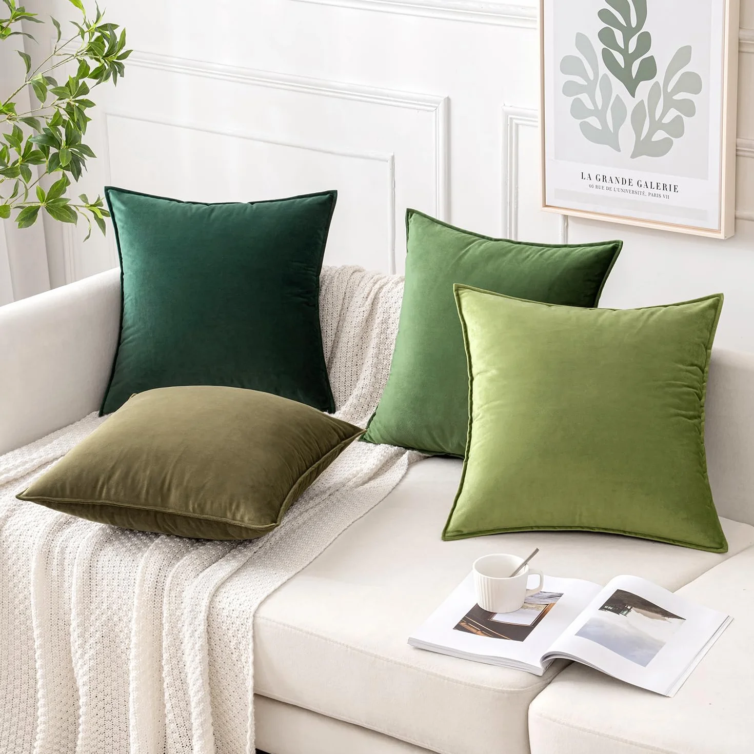 MIULEE Set de 4 Cojines de Terciopelo 40x40cm Colección Verde Cojines Cama Decorativas para Sofá o Silla Fundas de Cojín con Borde Envolvente Sofá Salón Dormitorio Fundas de Cojín Decorativas