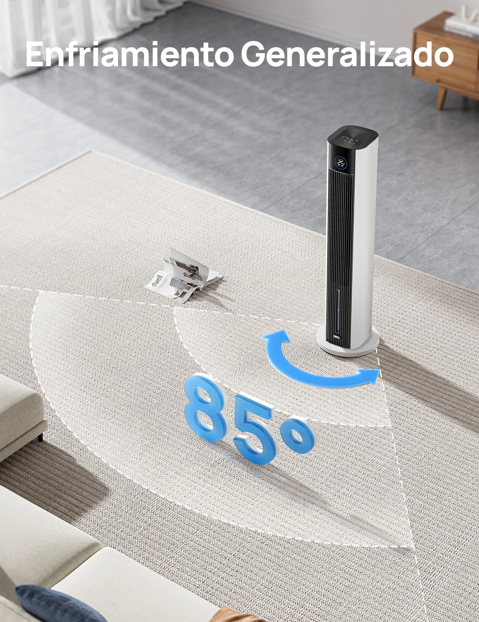 DREO Ventilador de Torre con enfriamiento por agua, enfriador 110 cm, silencioso, 4 velocidades, 4 modos, evaporativo, control app, paquete de hielo, oscilación 80°, temporizador 12 h, blanco