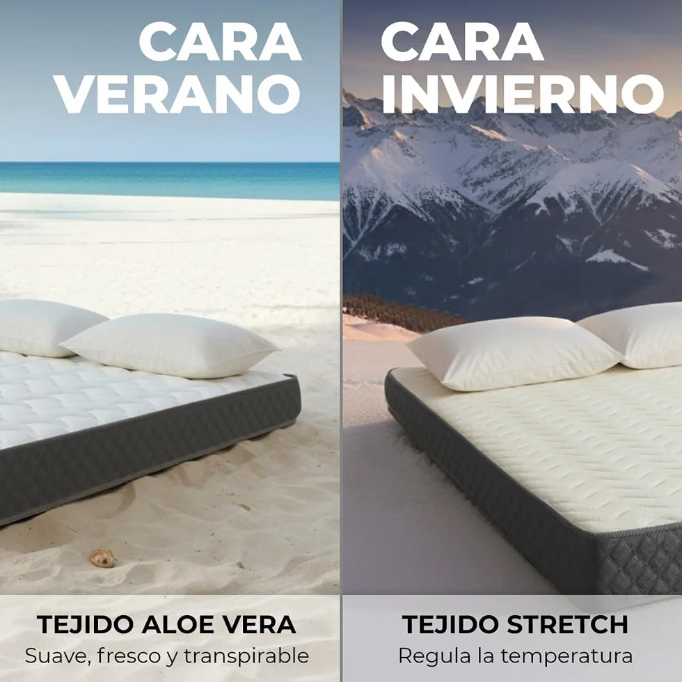 Don Descanso - Colchón 90x200 Viscoelastico Mulhacen DualSense, Altura ± 15cm. Multicapa con Núcleo GravityFoam, Firmeza Alta, Doble Cara Invierno/Verano, Transpirable. Fabricado en España, Gris