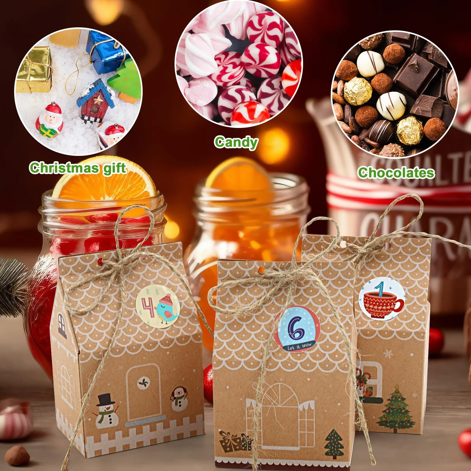 Cajas de Cartón Pequeñas Kraft Navidad con Pegatinas Calendario Adviento 24 Piezas